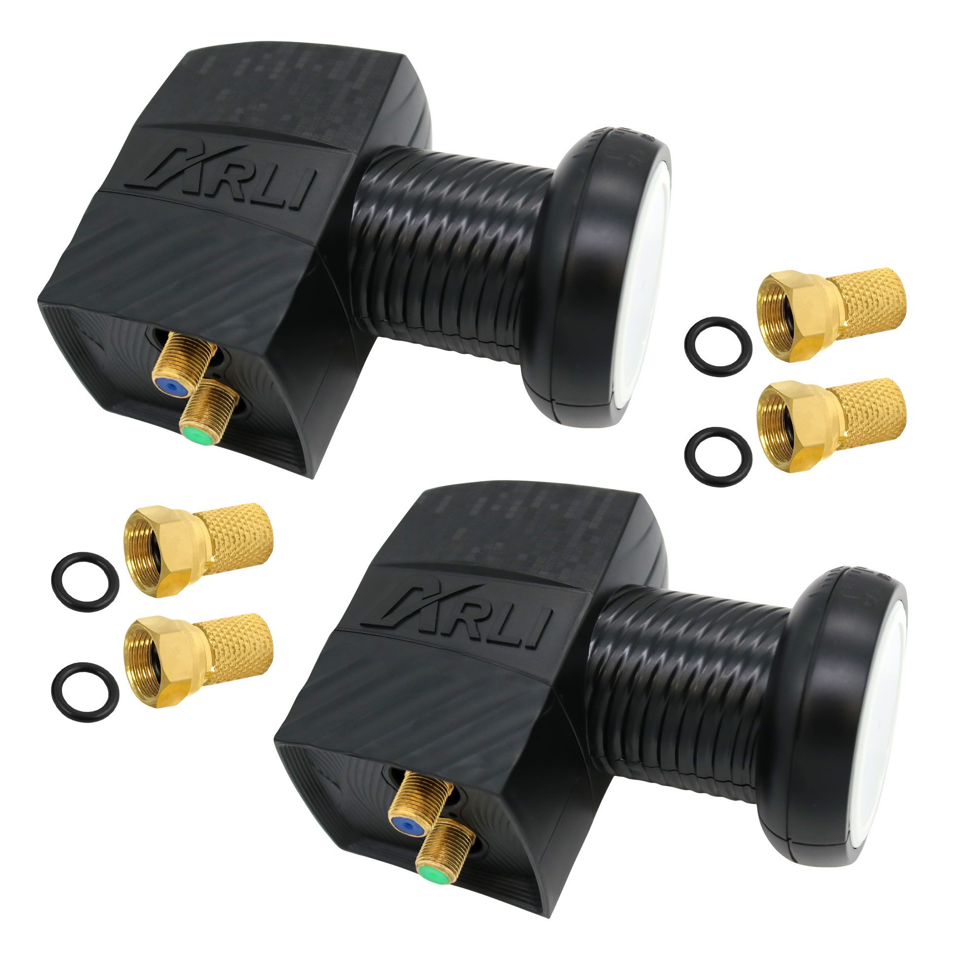 ARLI 2 x UHD Twin LNB + 4X F Stecker Universal-Twin-LNB (für 2 Teilnehmer, 2 Fach vergoldet kontakte Universal Lmb Kopf Anlage Satelliten)