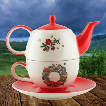 Mila Teekanne Mila Keramik Tee-Set Motiv Weihnachtskranz, 0,4 l, (Set)