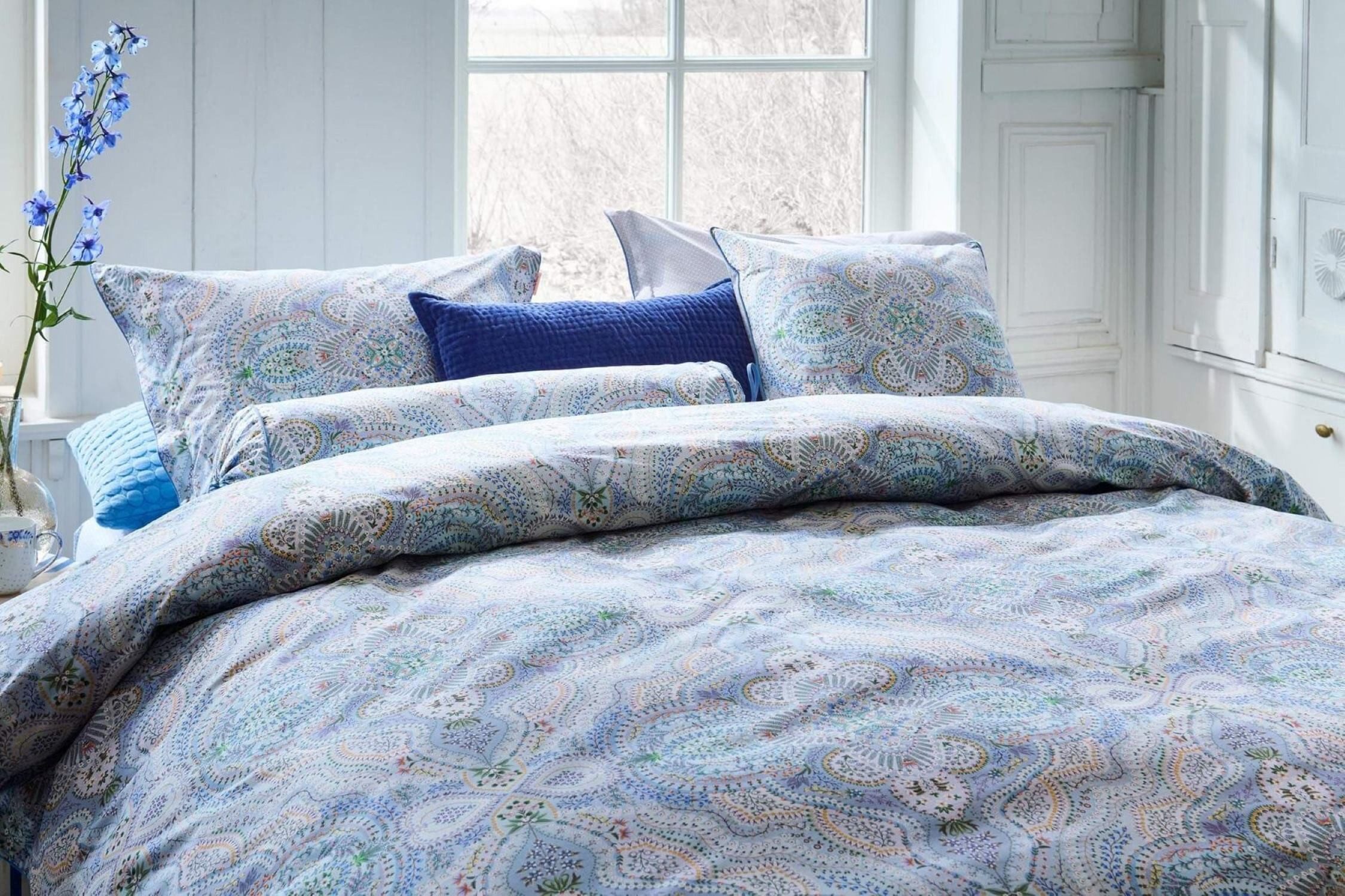 PiP Studio Bettwäsche PIP Studio Perkal Bettwäsche 135x200 Moon Flower Light Blue Ornamente, Perkal, 2 teilig, fein gewebter 100% Baumwollperkal