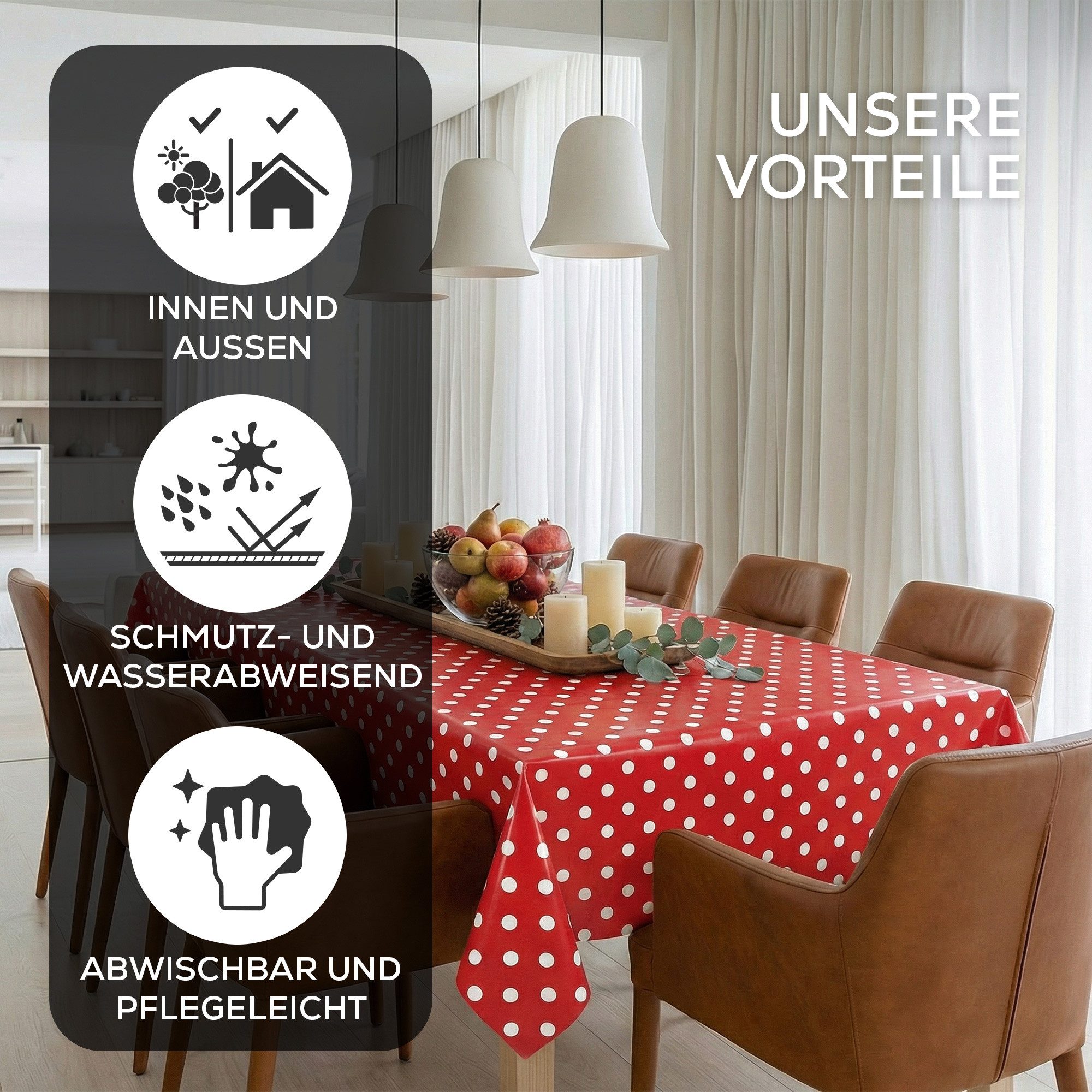 Beautex Tischdecke Punkte Wachstuchtischdecke OVAL RUND ECKIG, Wachstuch abwischbar (1-tlg) – Bild 2 von 5