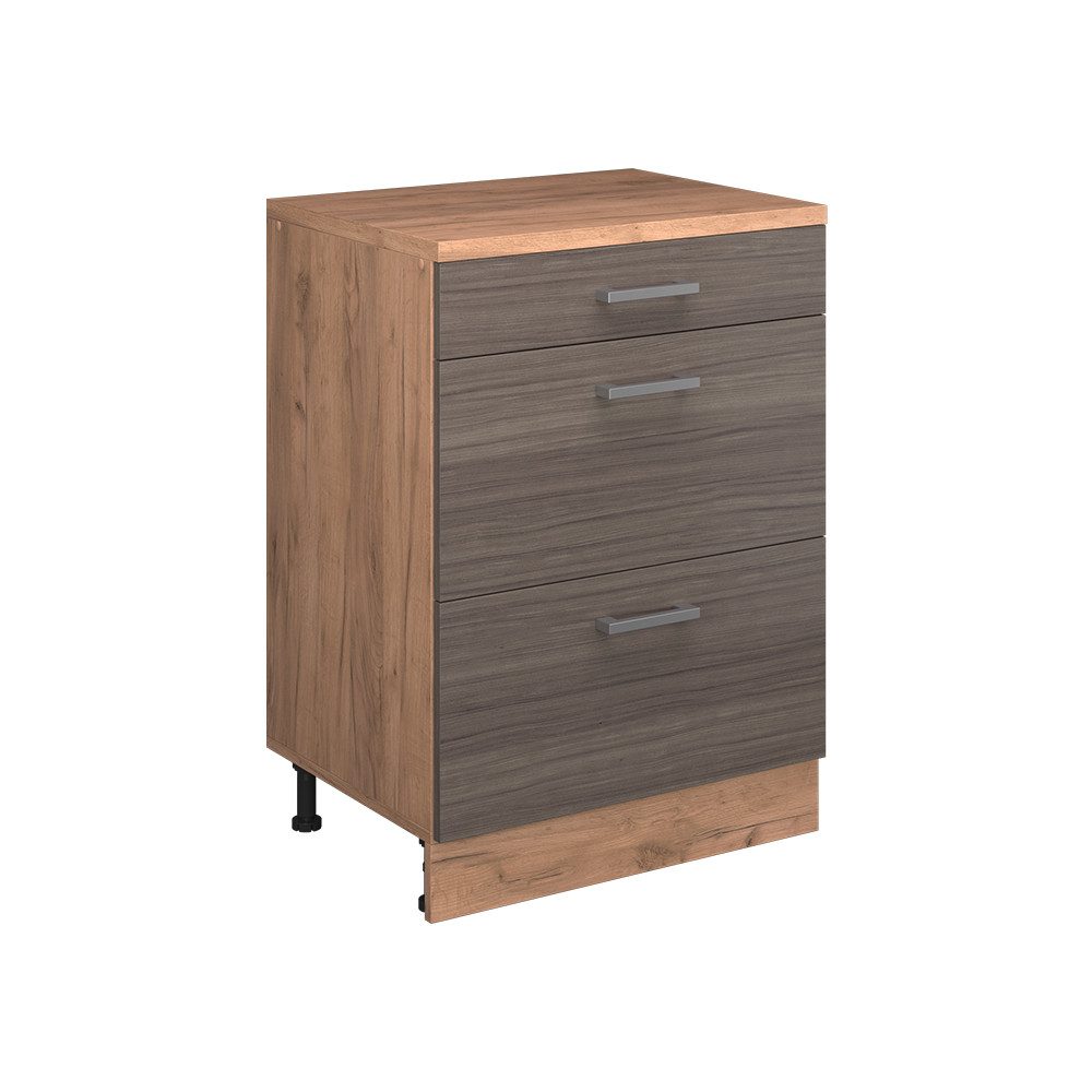 Vicco Kommode Rion, Edelgrau/Goldkraft Eiche, 60 x 46 cm ohne Schräge mit 3 Schu...