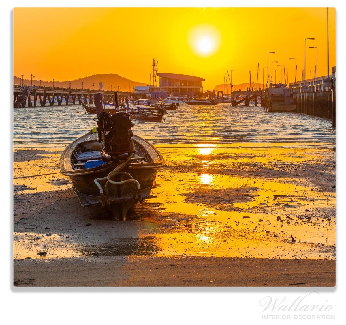 Wallario Herd-Abdeckplatte Thailändischer Hafen bei Sonnenuntergang, ESG-Sicherheitsglas, (Glasplatte, 1 tlg., inkl. 5mm Noppen), verschiedene Größen