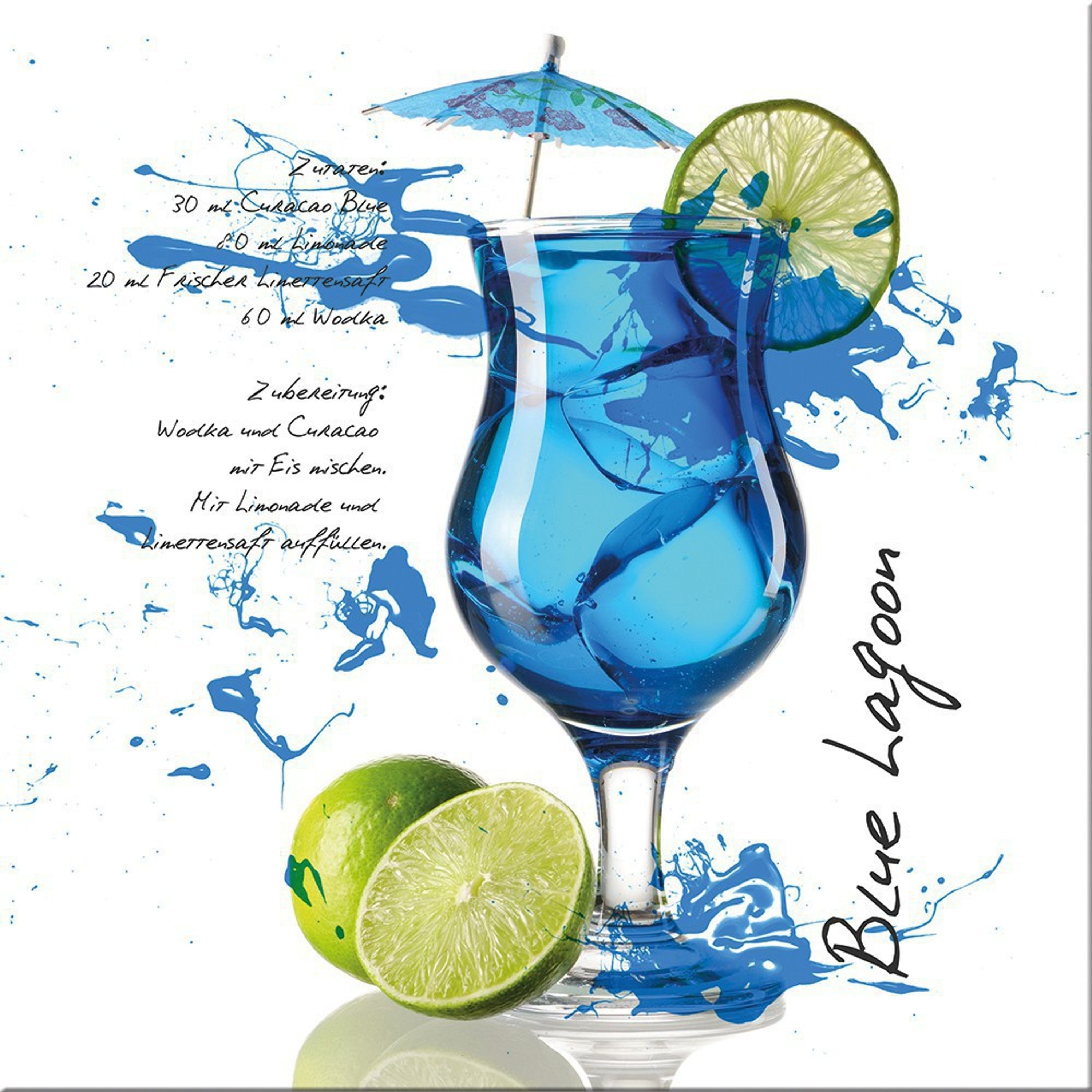 artissimo Glasbild Glasbild 50x50cm BIld aus Glas Küche Küchenbild Cocktail blau