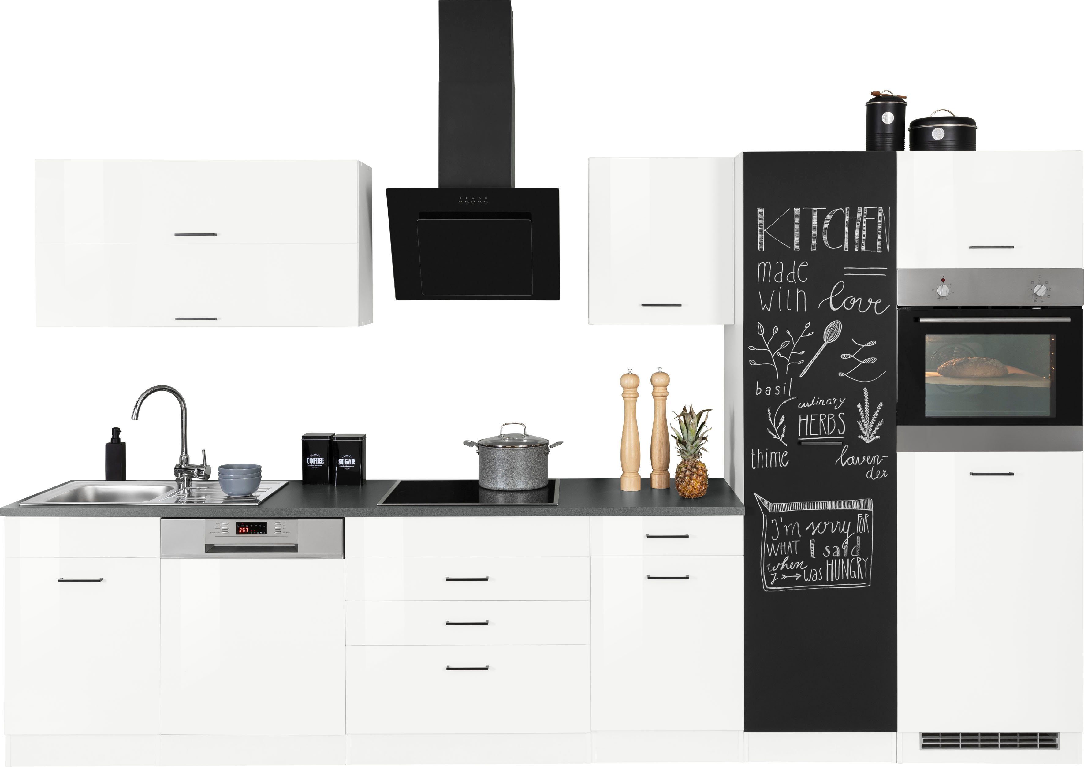 E-Geräten, mit schwarzer Küchenzeile mit cm, Tafelfront HELD Trier, MÖBEL zum Vorratschrank Kreide 350 Breite Beschreiben mit