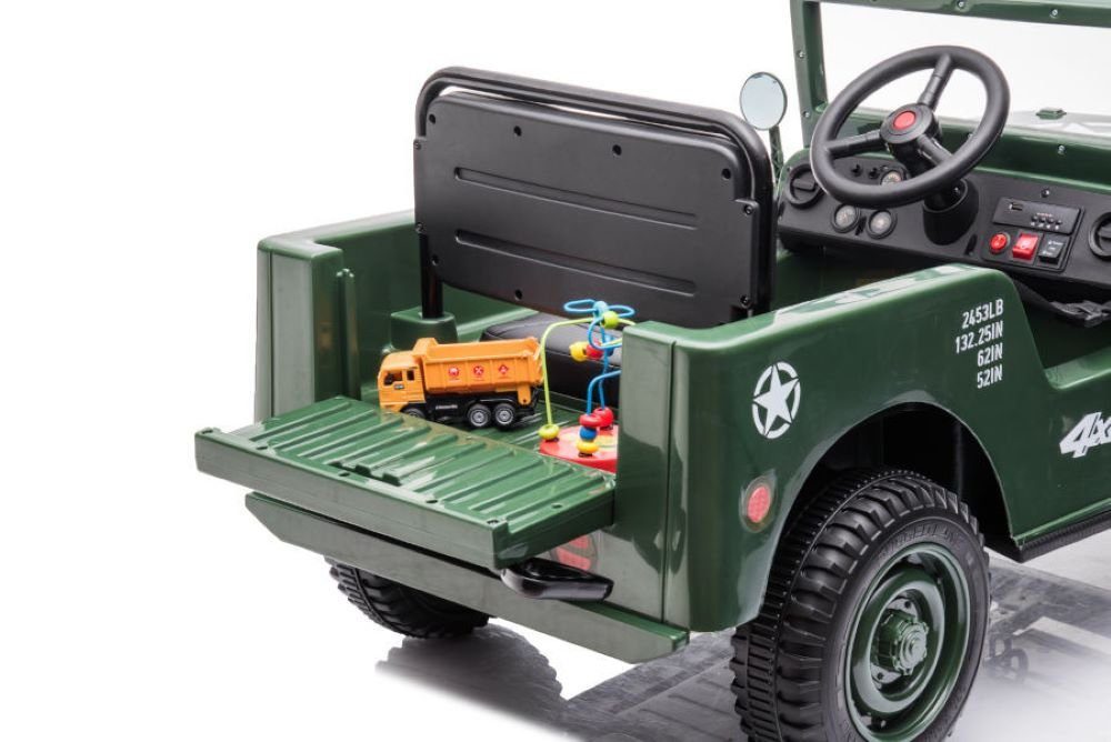 ES-Toys Elektro-Kinderauto Kinder Elektrofahrzeug Offroad, Belastbarkeit 30 kg, Militär, Allradantrieb, EVA-Reifen, MP3