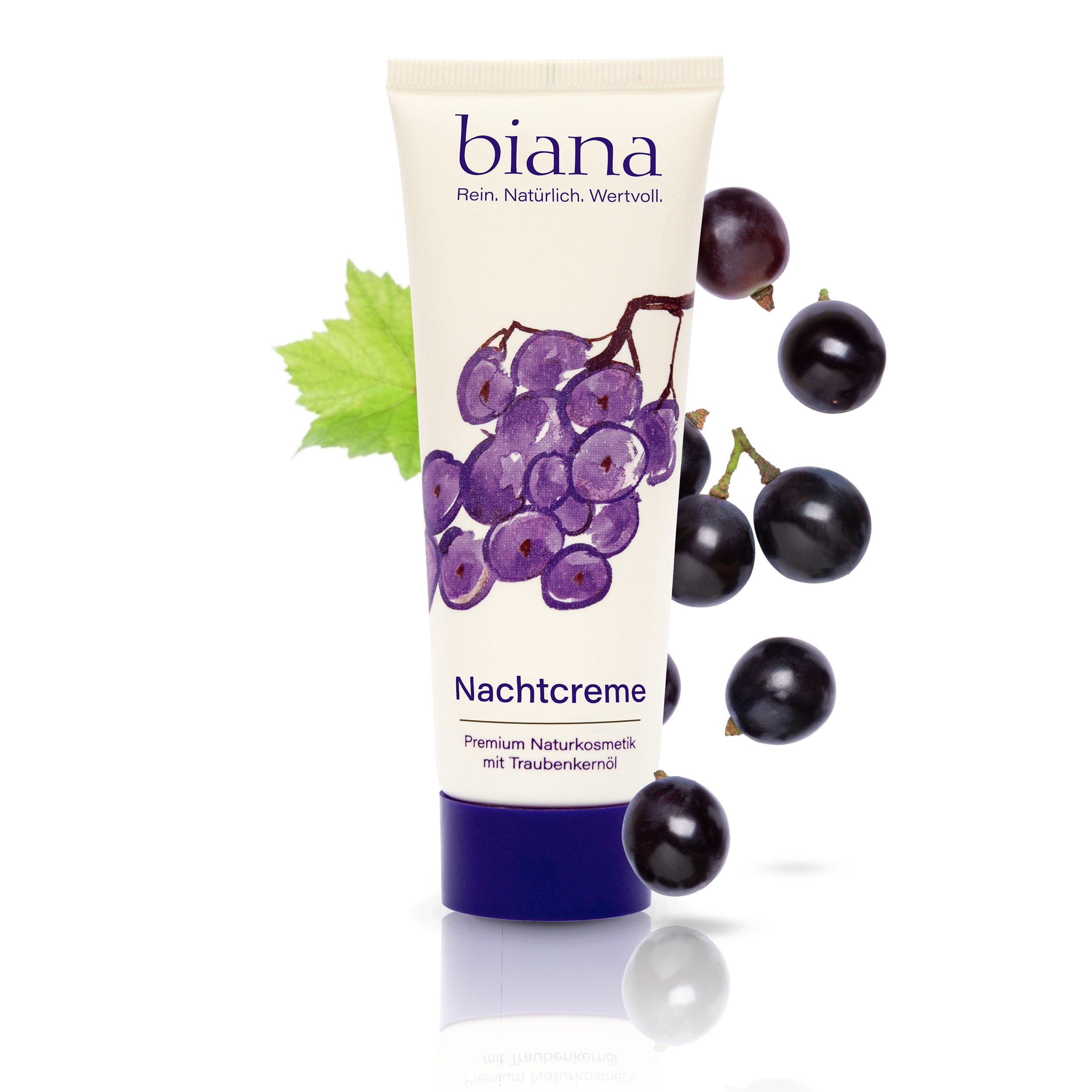 biana Nachtcreme – Premium Naturkosmetik mit Traubenkernöl OPC, in einer innovativen Holztuben Verpackung