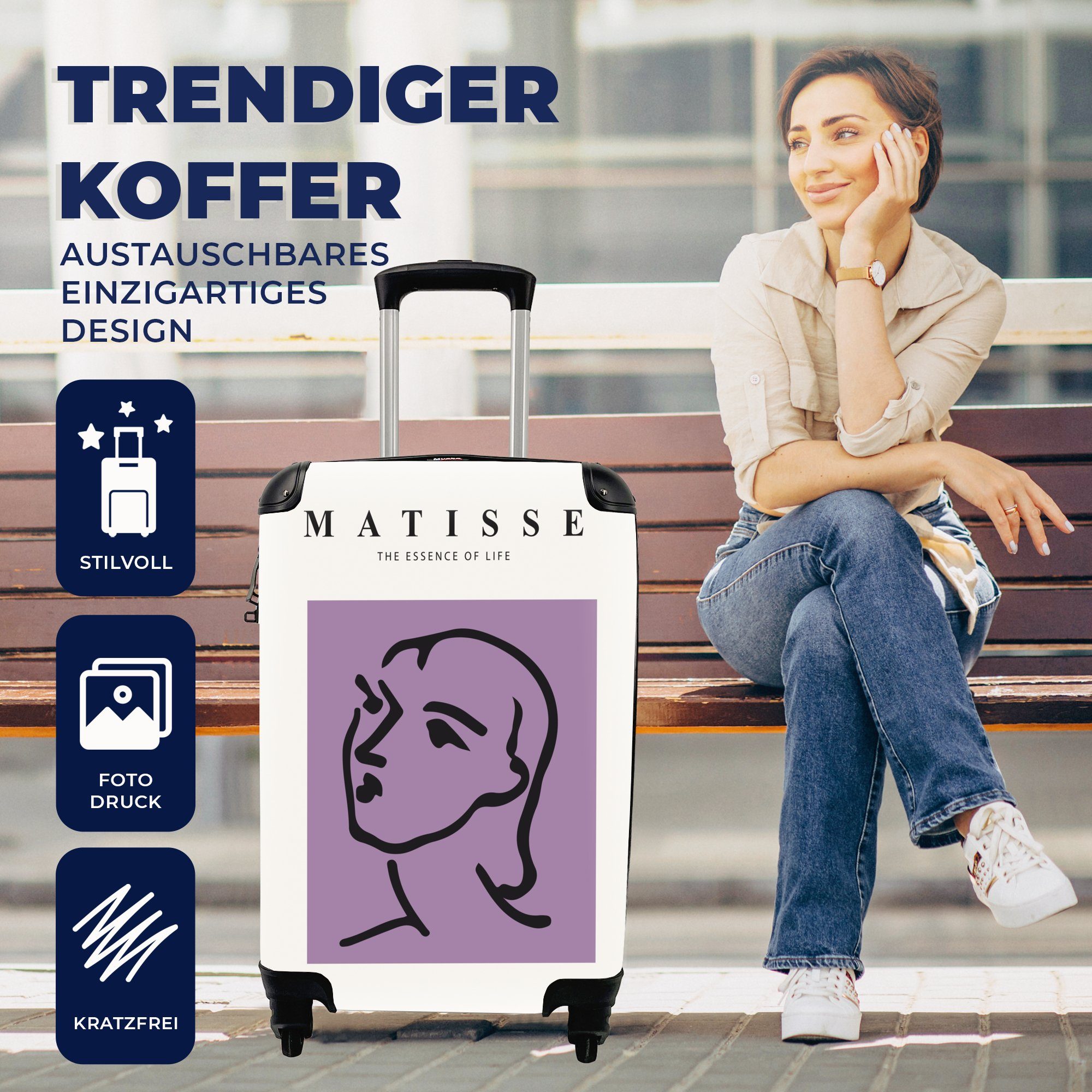 Abstrakt Ferien, MuchoWow - Meister Handgepäckkoffer Reisekoffer Matisse rollen, Frau, - Alte 4 Handgepäck Trolley, - Reisetasche für mit Rollen,