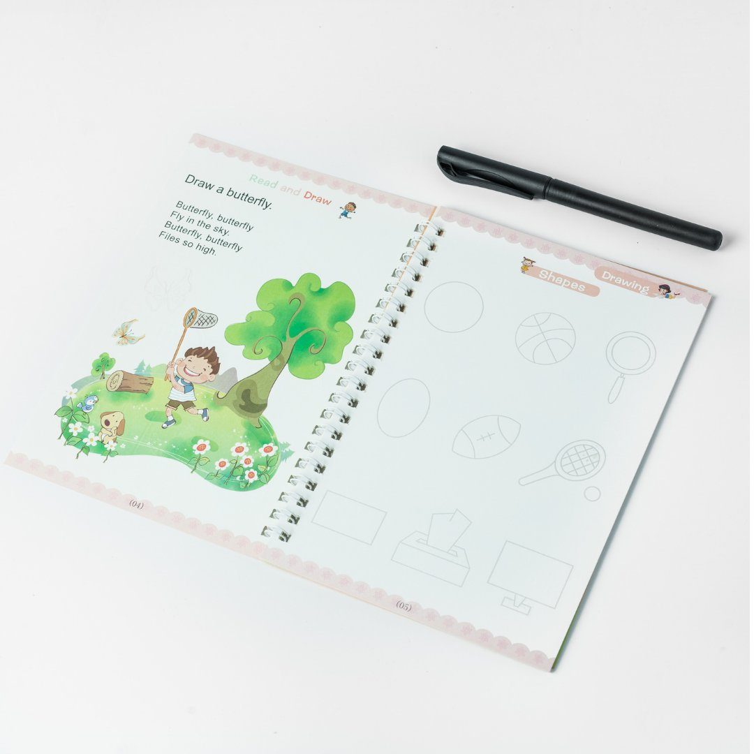 MaajeeKuto Notizbuch 4 MAGISCHE ÜBUNGSHEFTE INKL.10 ERSATZMINEN FÜR KINDER-WIEDERVERWENDBAR, sank magic book