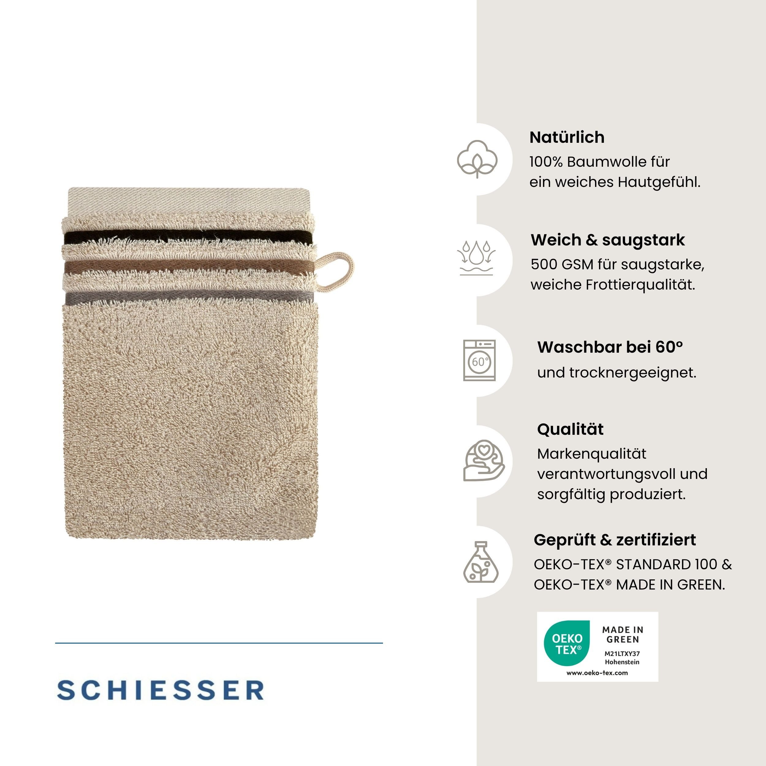 Schiesser Waschhandschuh Skyline Color aus 100 % Baumwolle mit eleganter Streifenbordüre, (5-St), OEKO-TEX® MADE IN GREEN – Bild 2 von 5