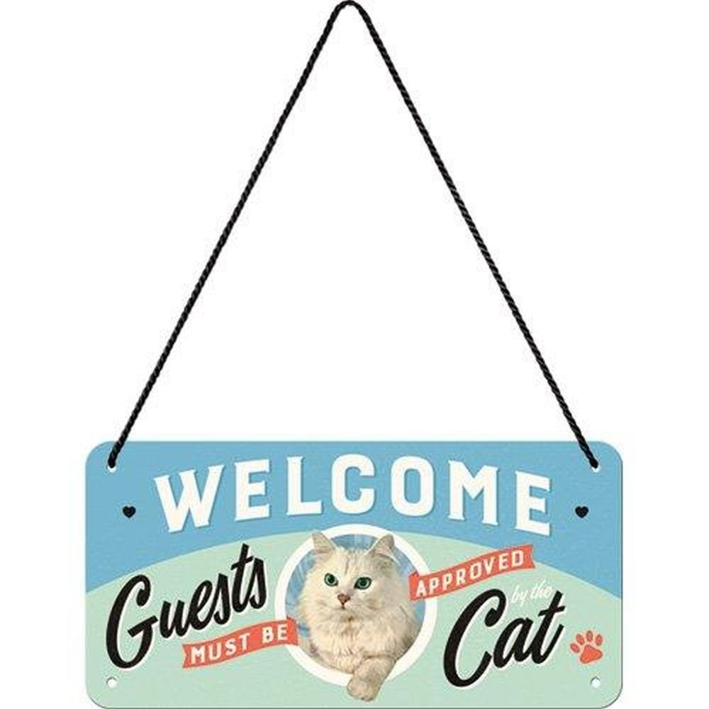 Metallschild Hängeschild - Pfotenschild - Welcome Guests Cat