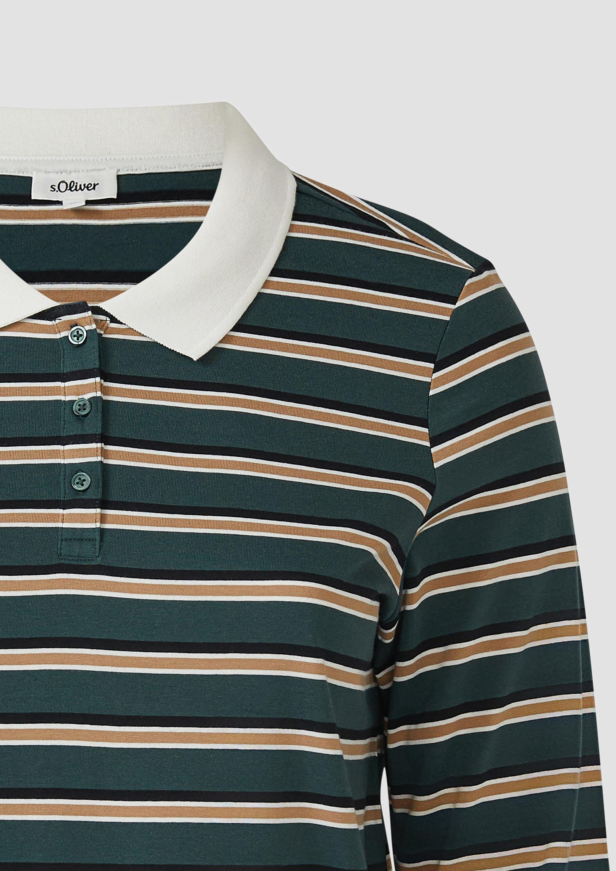 s.Oliver Langarmshirt Polo-Shirt Langarm-Poloshirt mit Streifen
