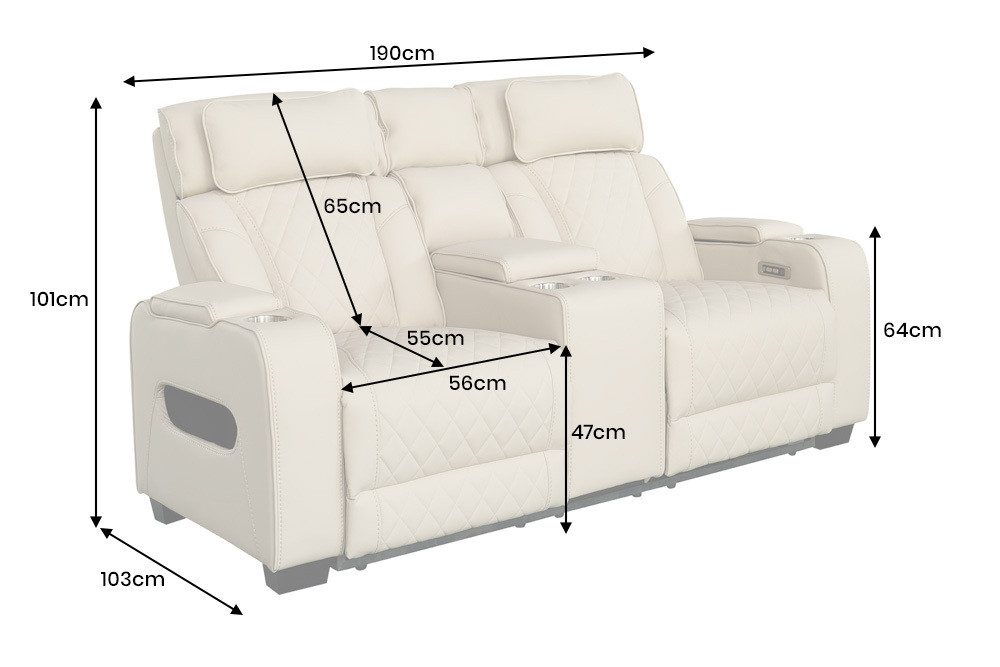riess-ambiente TV-Sessel HOLLYWOOD beige/schwarz - Elektrisch Verstellbar, mit Getränkehalter (Einzelartikel, 1-St), Kinositze aus Kunstleder m. Relaxfunktion - ideal f. Wohn- & TV-Zimmer