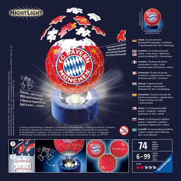 Ravensburger Puzzleball Nachtlicht FC Bayern München, 72 Puzzleteile, mit Leuchtsockel inkl. LEDs; FSC® - schützt Wald - weltweit