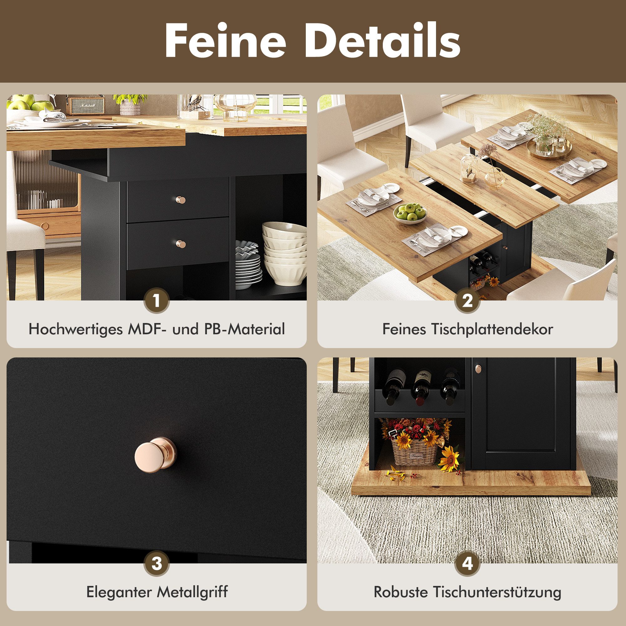i@home Esstisch Teleskoptisch, ausziehbarer Küchentisch (110-140×80cm) günstig online kaufen