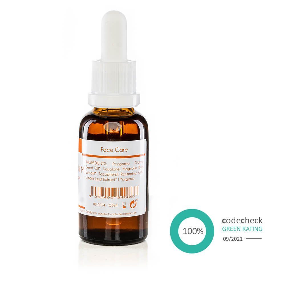myrto Naturkosmetik Gesichtsöl Protective Sunshine Day Oil - Gesichtsöl mit pflanzlichem Lichtschutz, Codecheck: 100% EMPFEHLENSWERT (grüner Ring), Green Product Award