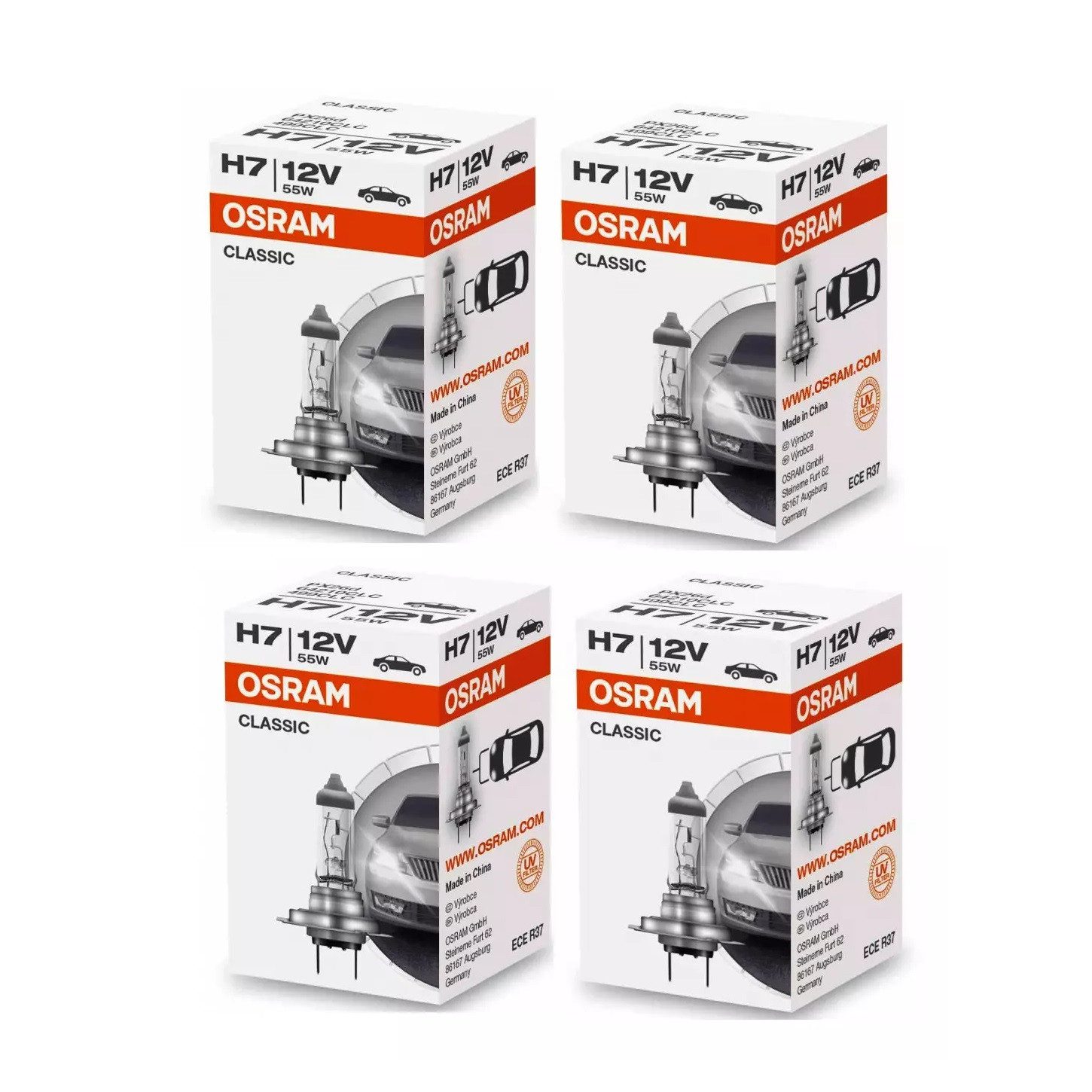 Osram KFZ-Ersatzleuchte OSRAM CLASSIC H7 PX26d 12 V 55 W (1er Faltschachtel), H7, 4 St., Warmweiß, Standard