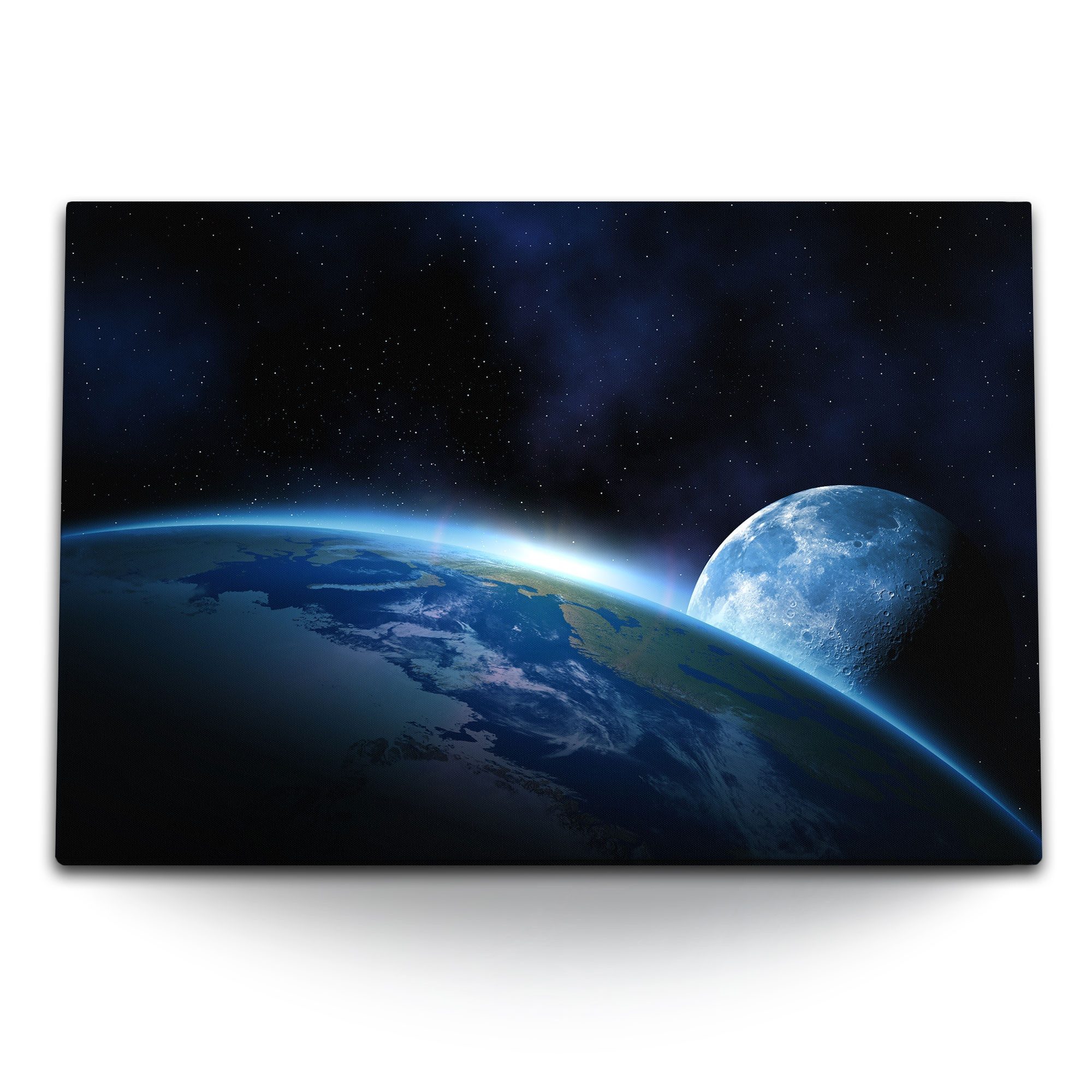 Leinwandbild 120x80cm Wandbild auf Leinwand Erde Mond Weltall Sterne Kosmos Planet