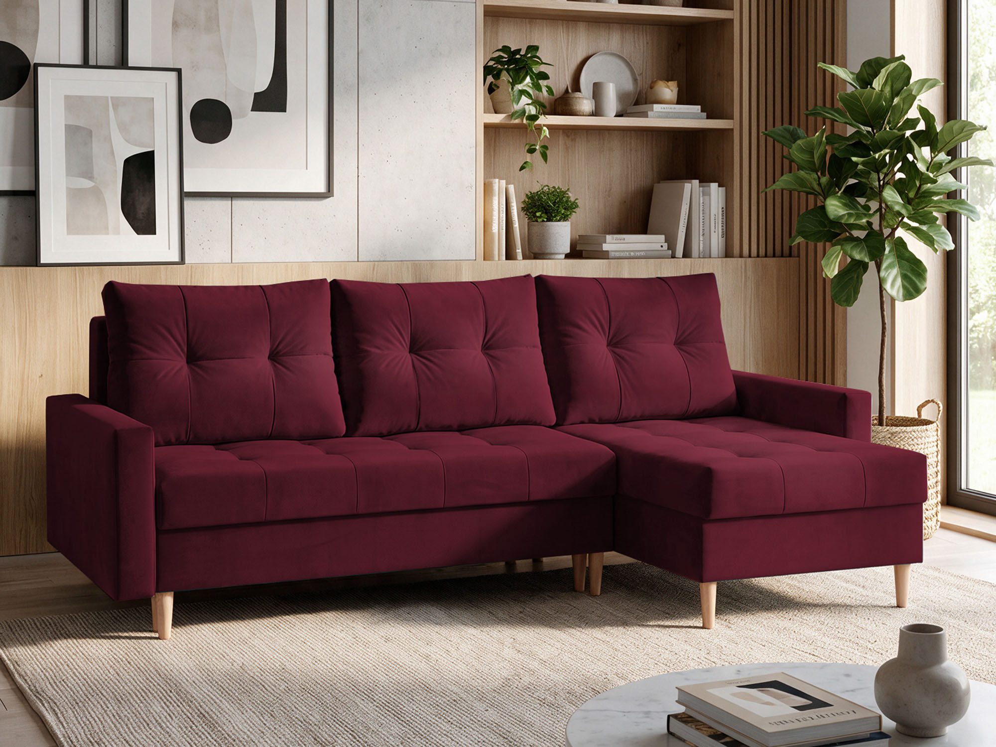 Beautysofa Ecksofa HALANT 220 cm mit Schlaffunktion & Bettkasten, freistehend, universelle Ottomane links/rechts