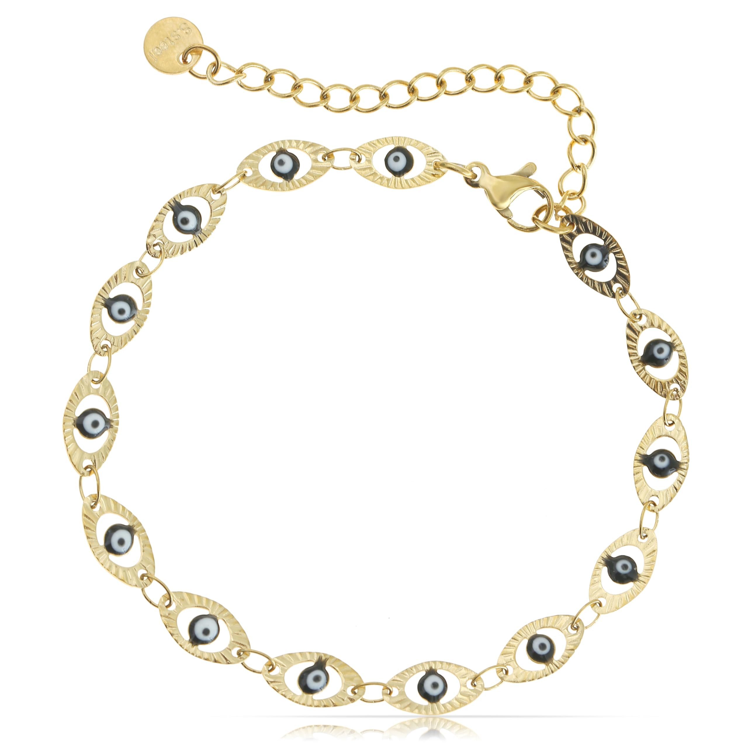 Made by Nami Edelstahlarmband Gold mit Nazar Boncuk Anhängern Perlenarmband günstig online kaufen