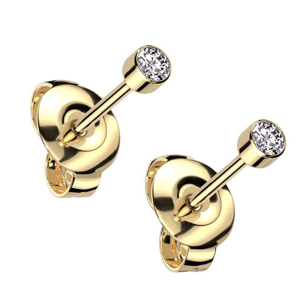 viva-adorno Paar Ohrstecker oder Damen 5mm Ohrstecker Titan Ohrringe Gold Mädchen rund 3mm Zirkonia, Kristall