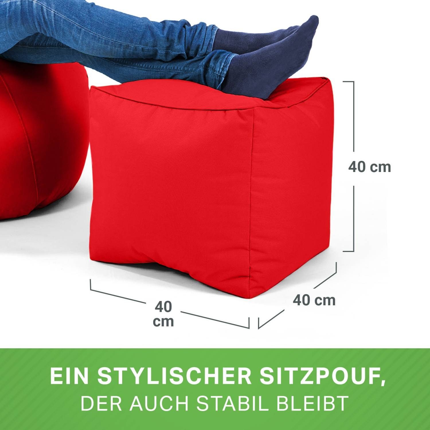 Sitzkissen EPS-Perlen für Sitzsack Rot mit Cube Sitzsäcke), Sitzhocker 40x40x40cm und Bodenkissen Fußhocker (Hocker Bean Fußkissen Sitz-Pouf für Green Kinder Erwachsene Füllung, -