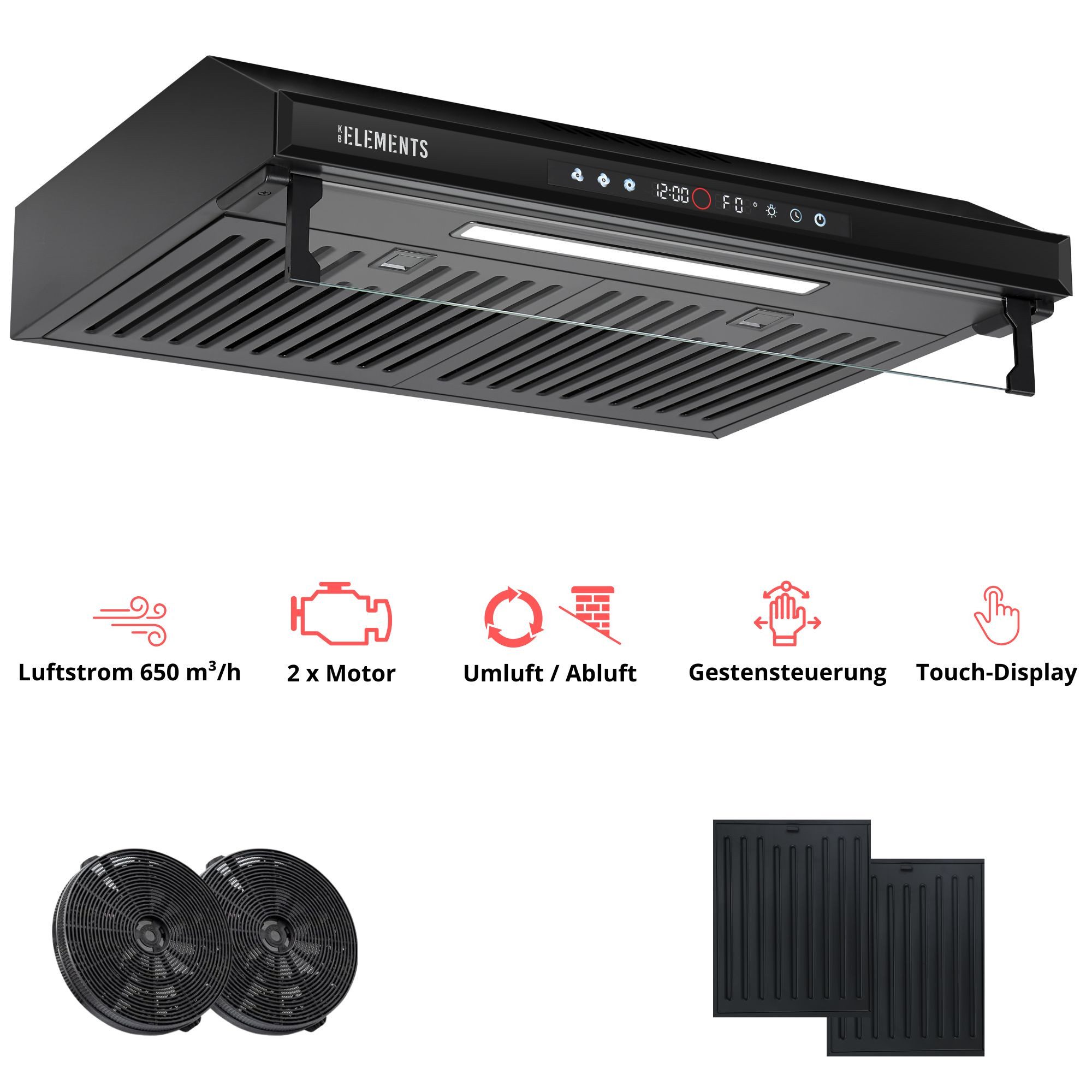 KB Elements Unterbauhaube Doppelter motor 2 x 80 Watt, 650 m³/h Absaugleistung Doppelter motor 2 x 80 Watt, 650 m³/h Absaugleistung, Doppelter motor, Touch / Gestensteuerung