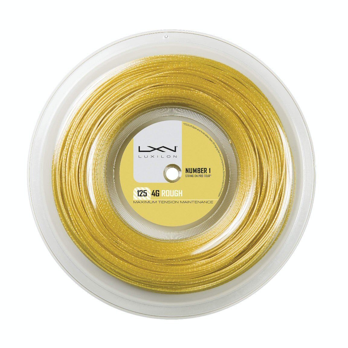 Luxilon Tennissaite 4G Rough (Haltbarkeit+Spin) 1.25 gelb 200m Rolle, Saitendicke: 1.25