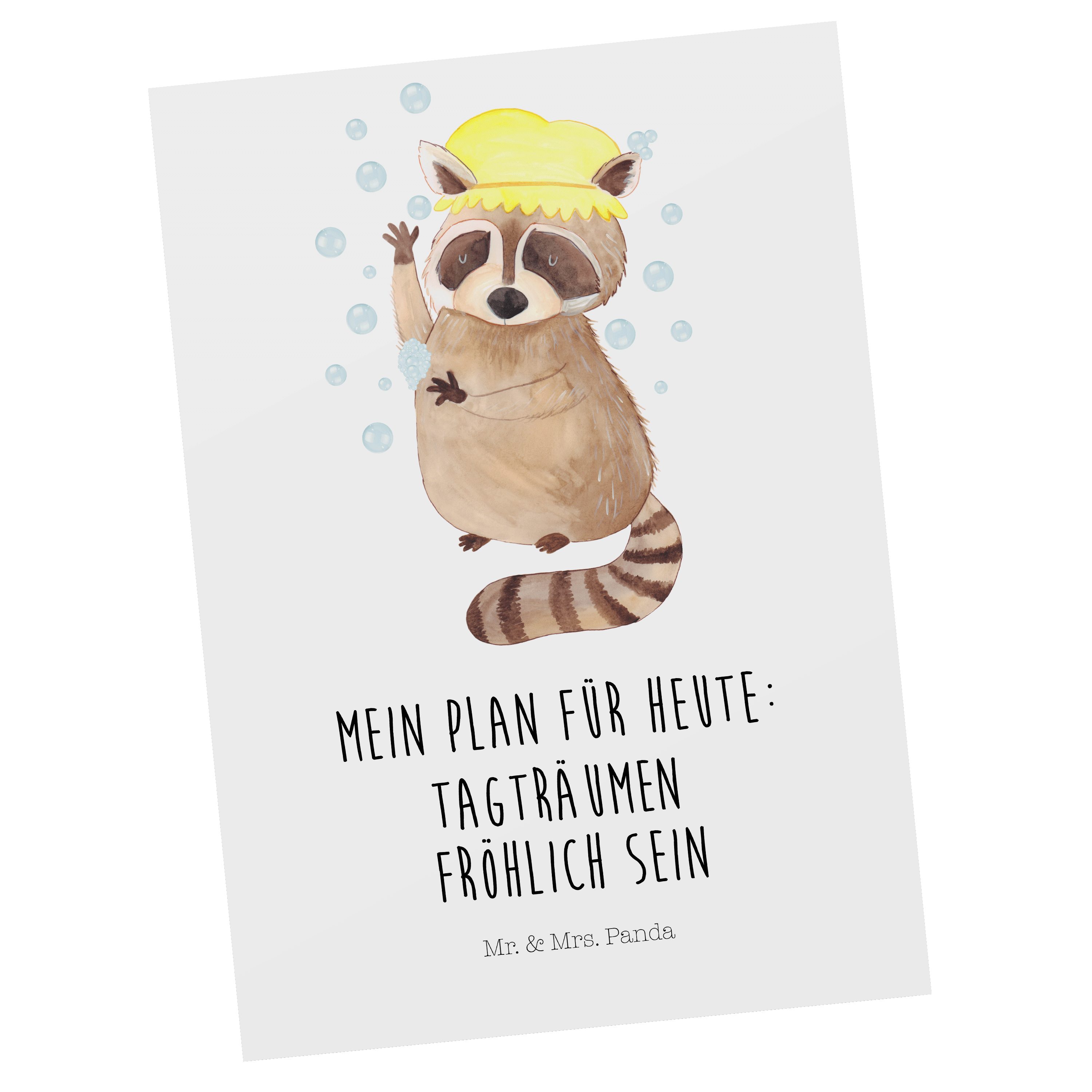 Mr. & Mrs. Panda Postkarte Waschbär Weiß Geschenk, Seifenblasen