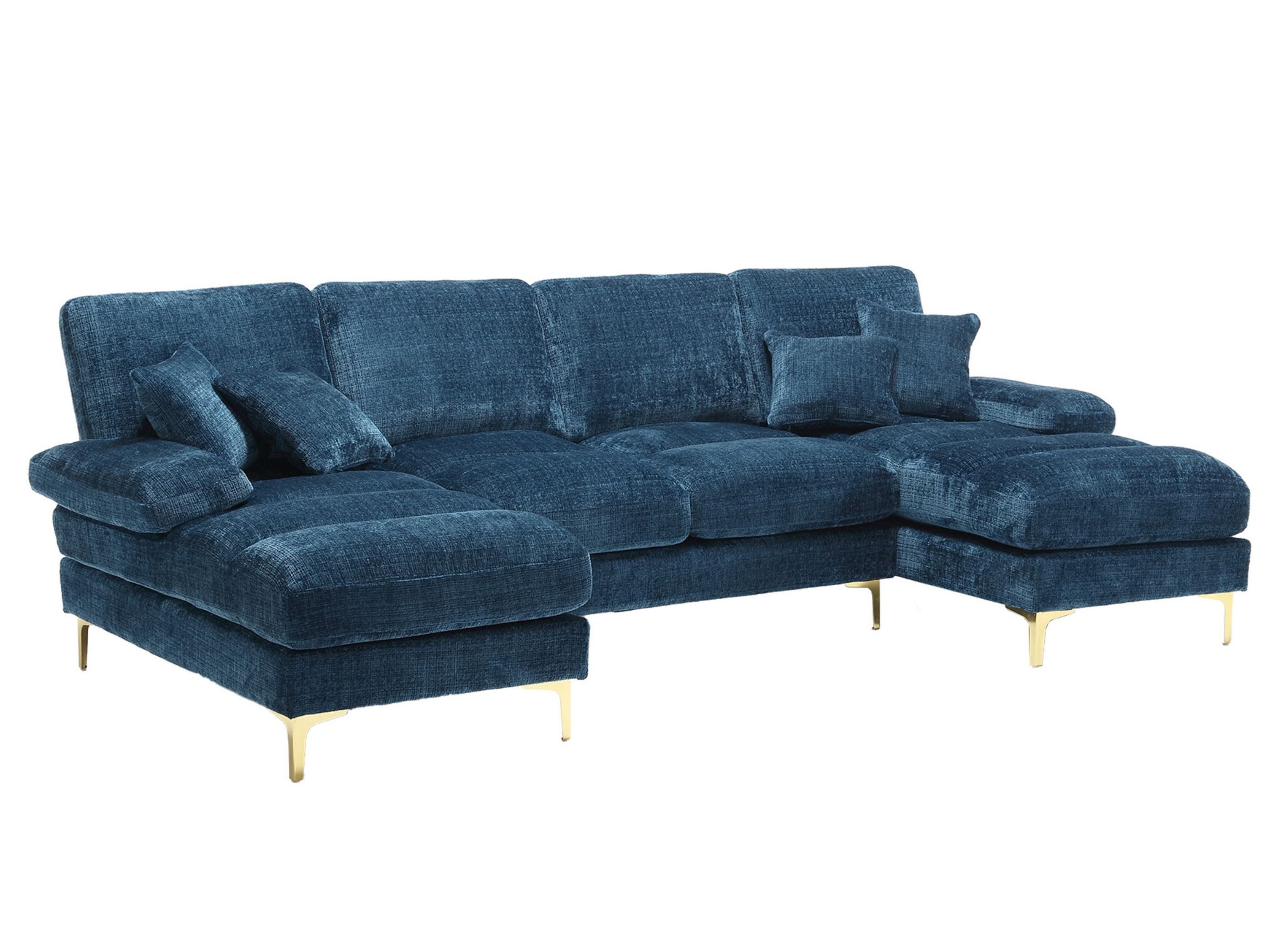 SeedWave Big-Sofa U-förmiges Sofaset mit beidseitigen Ottomans, Chenille-Bezug für 4, inklusive Kissen, erhöhte Beine, rutschfeste Pads – ideal für Familien