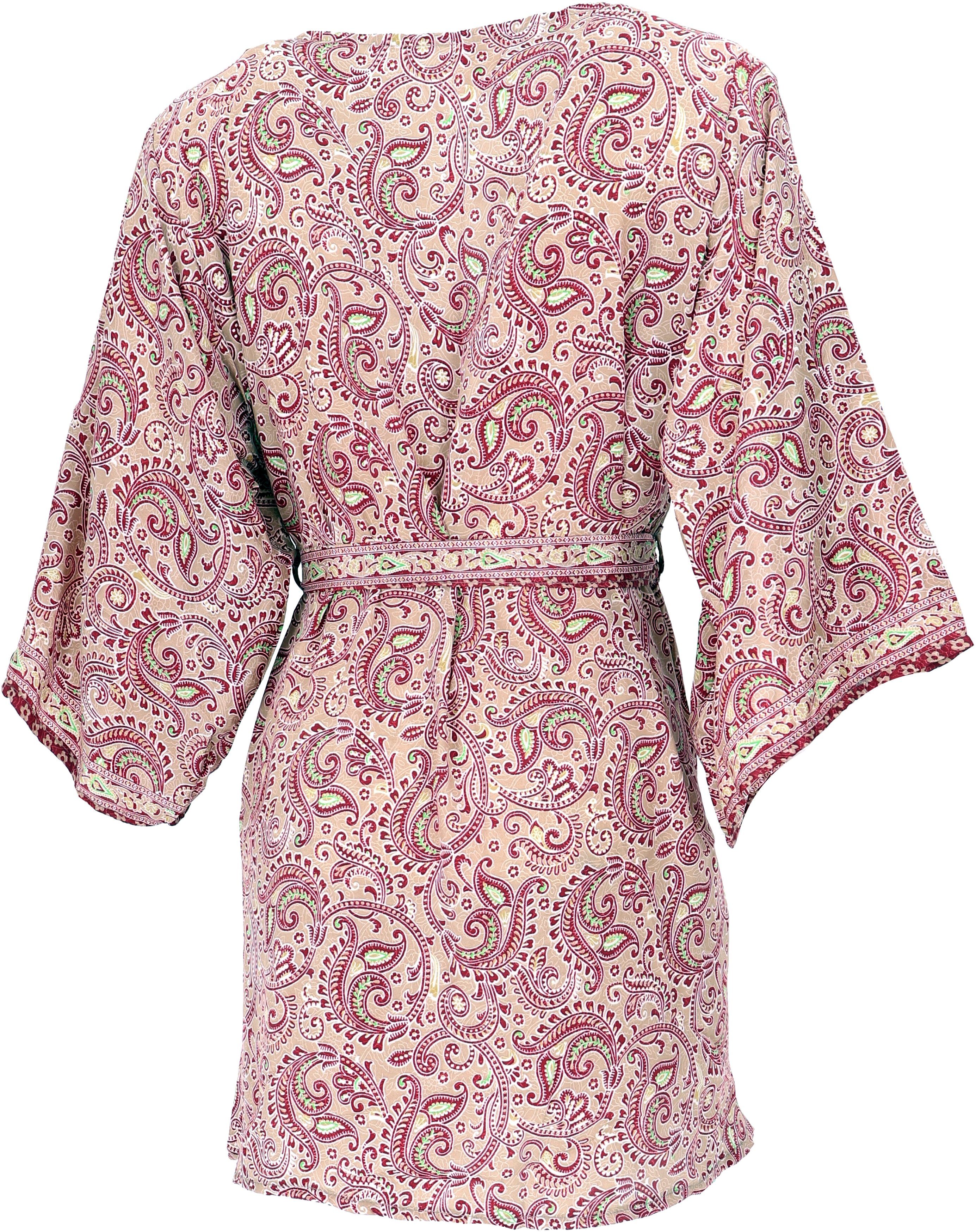 Guru-Shop Kimono Kimonokleid.., Kimonojäckchen, Kimono, Boho alternative kurzer beige/bordeaux Bekleidung