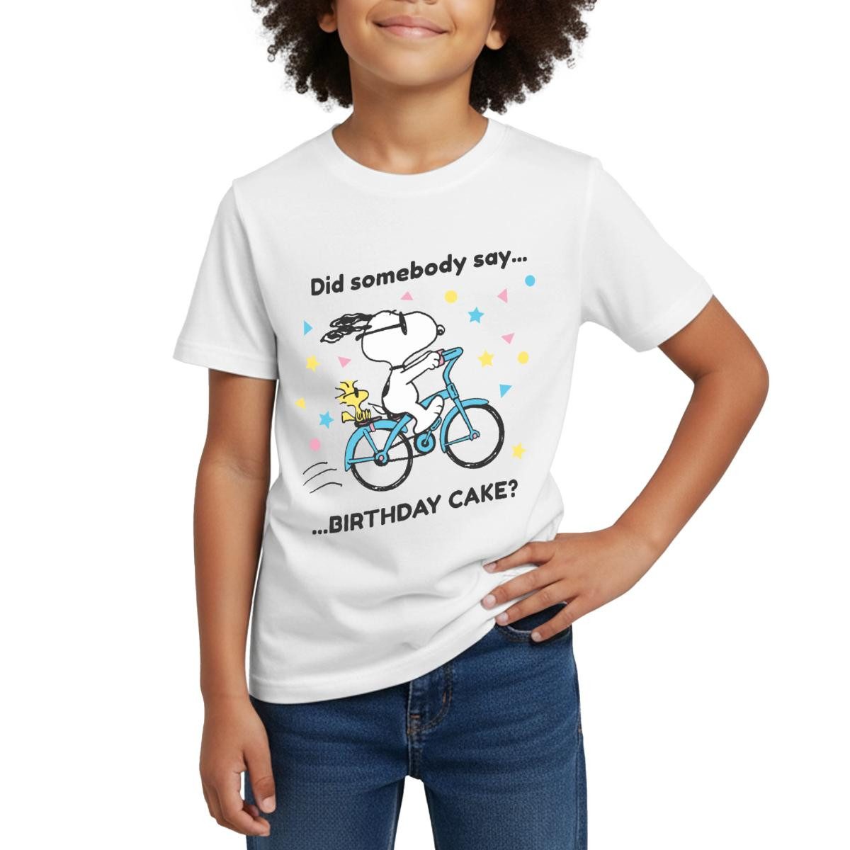 Spreadshirt T-Shirt Peanuts Snoopy Auf Fahrrad Geburtstagsdesign Kinder T-Shirt (1-tlg)