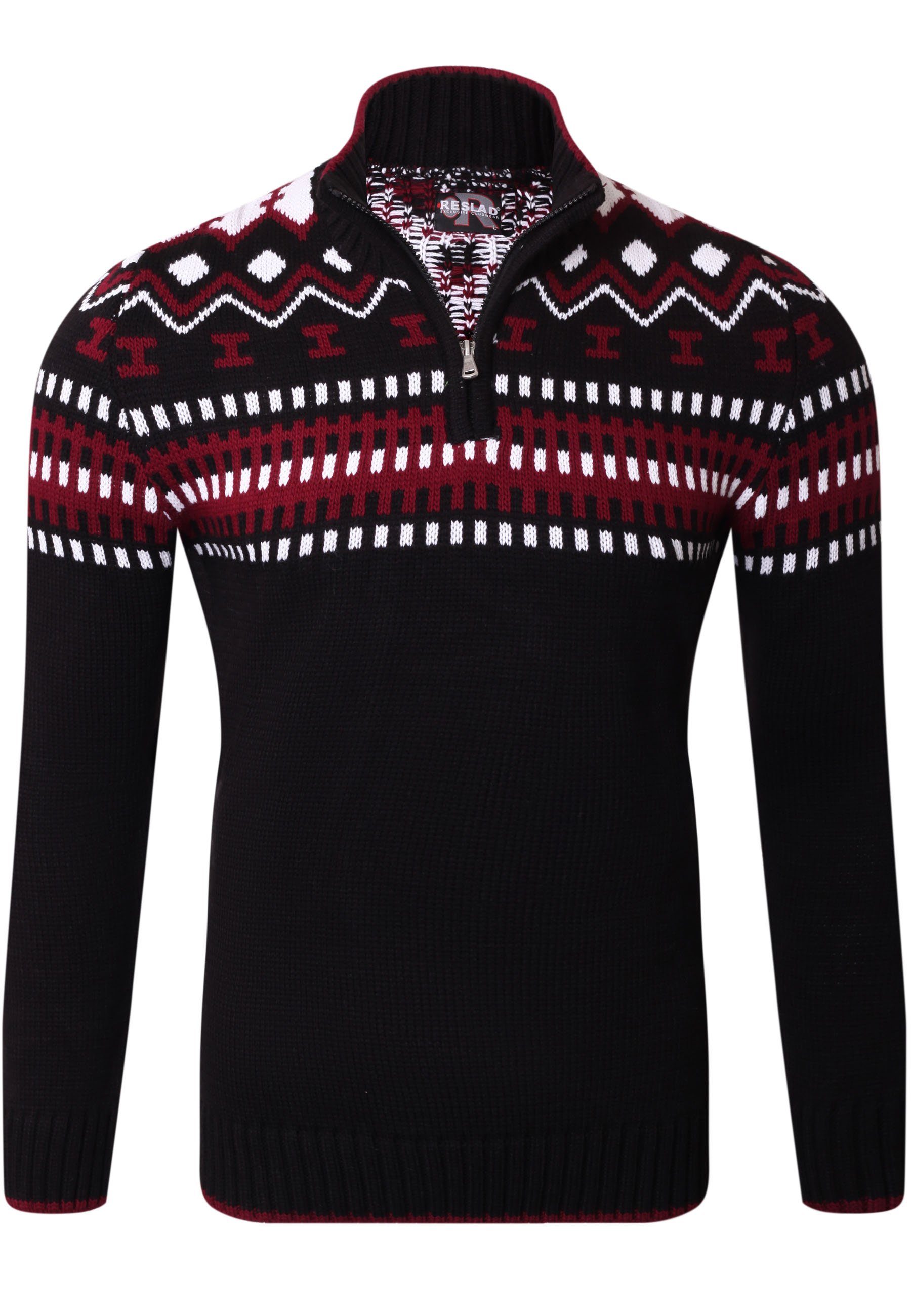 Reslad Strickpullover Reslad Herren Strickpullover Crewneck Zipper Norweger Pullover RS-3110 (1-tlg) Strickpullover Männer Norwegermuster Troyer