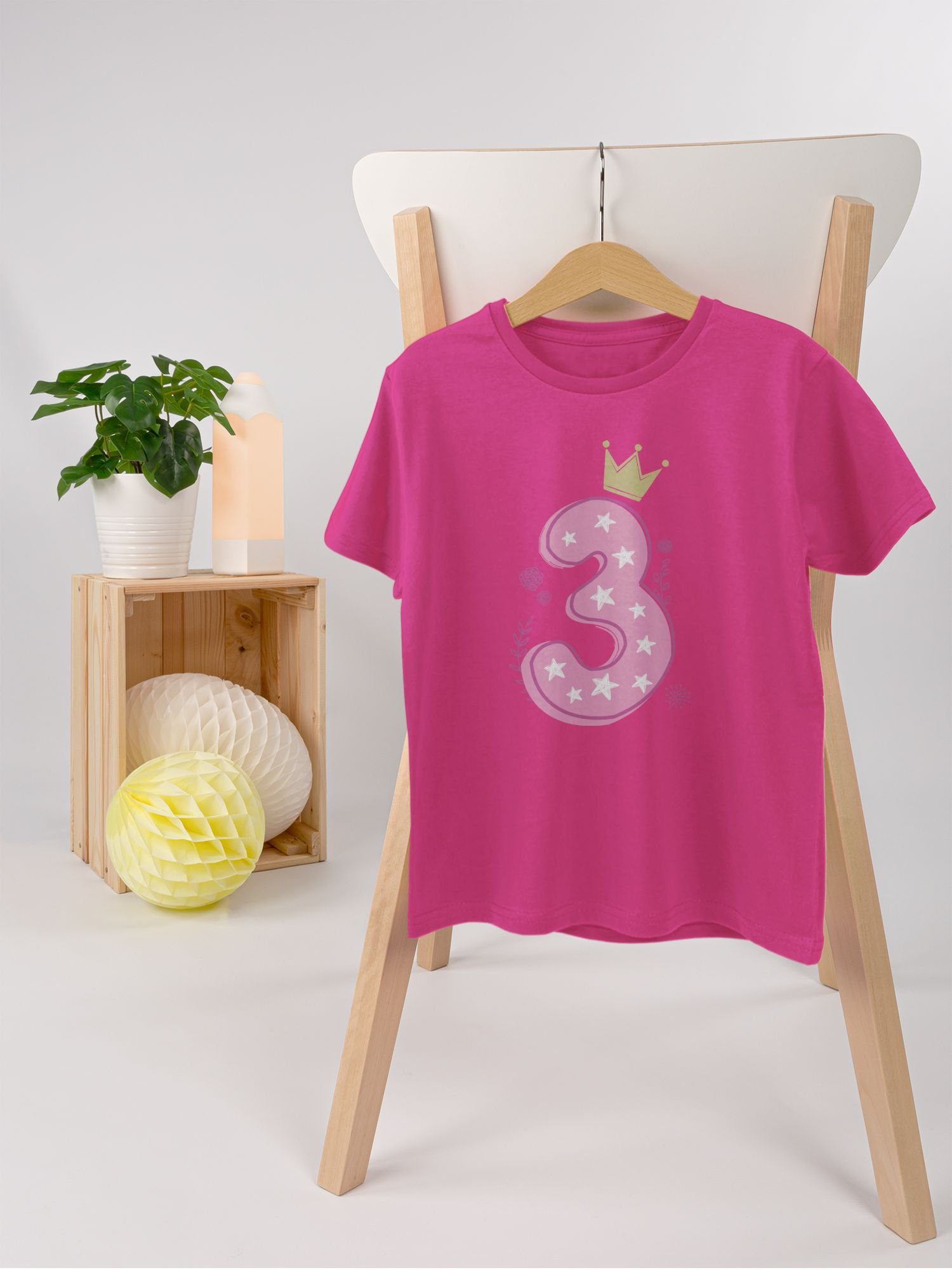 T-Shirt Mädchen Geburtstag 3. Dritter Sterne Fuchsia Krone Shirtracer 3