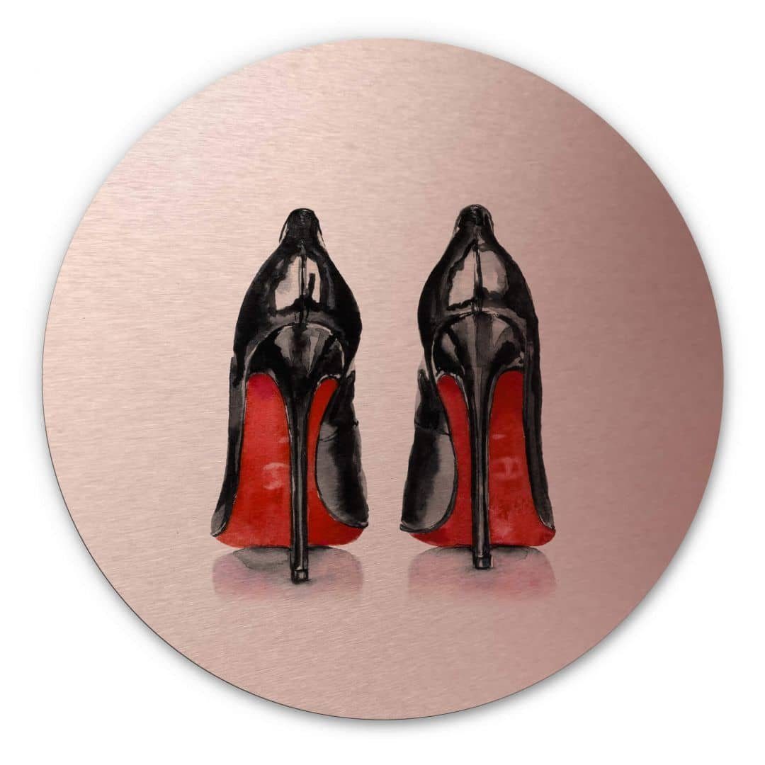 K&L Wall Art Alu-Dibond-Druck Metallposter Rund Lady Pumps Lack Rot High Heels erotische Deko, Metalloptik Wandbild Ø 45cm