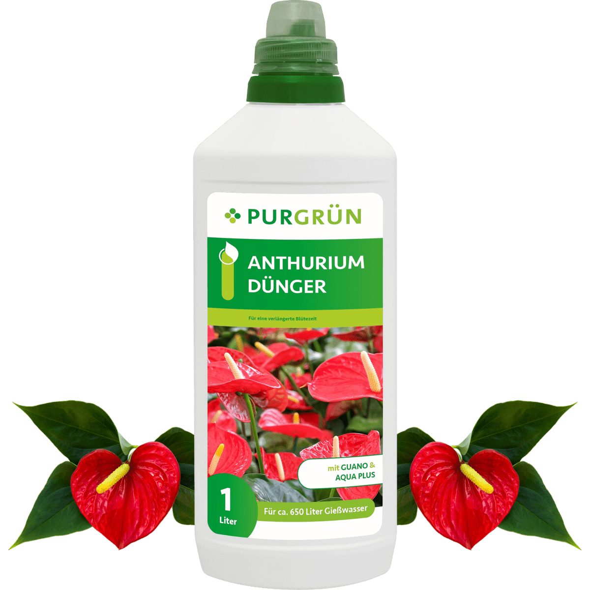 Blumendünger Purgrün Anthurium Dünger, NPK 8+8+6, Guano, Aqua Plus, 1 Liter