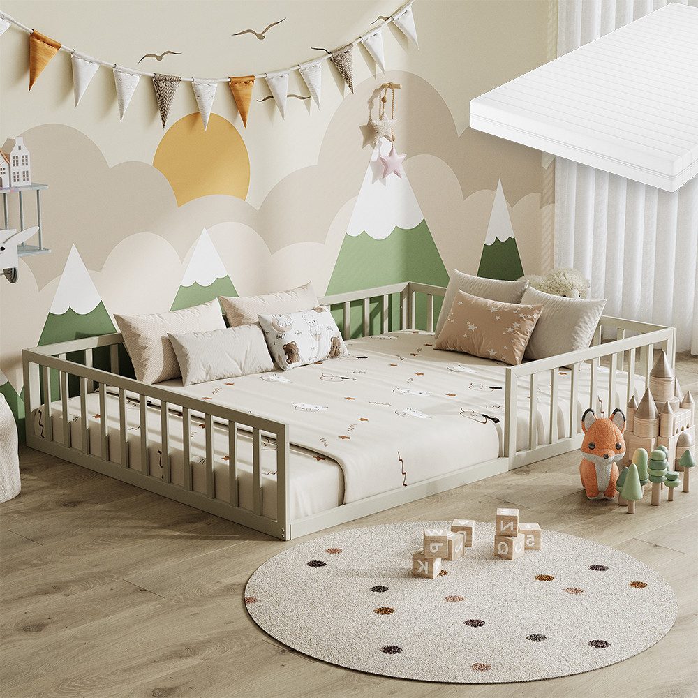 VitaliSpa® Kinderbett Minno, Greige, 140x200 mit Matratze (2-tlg)