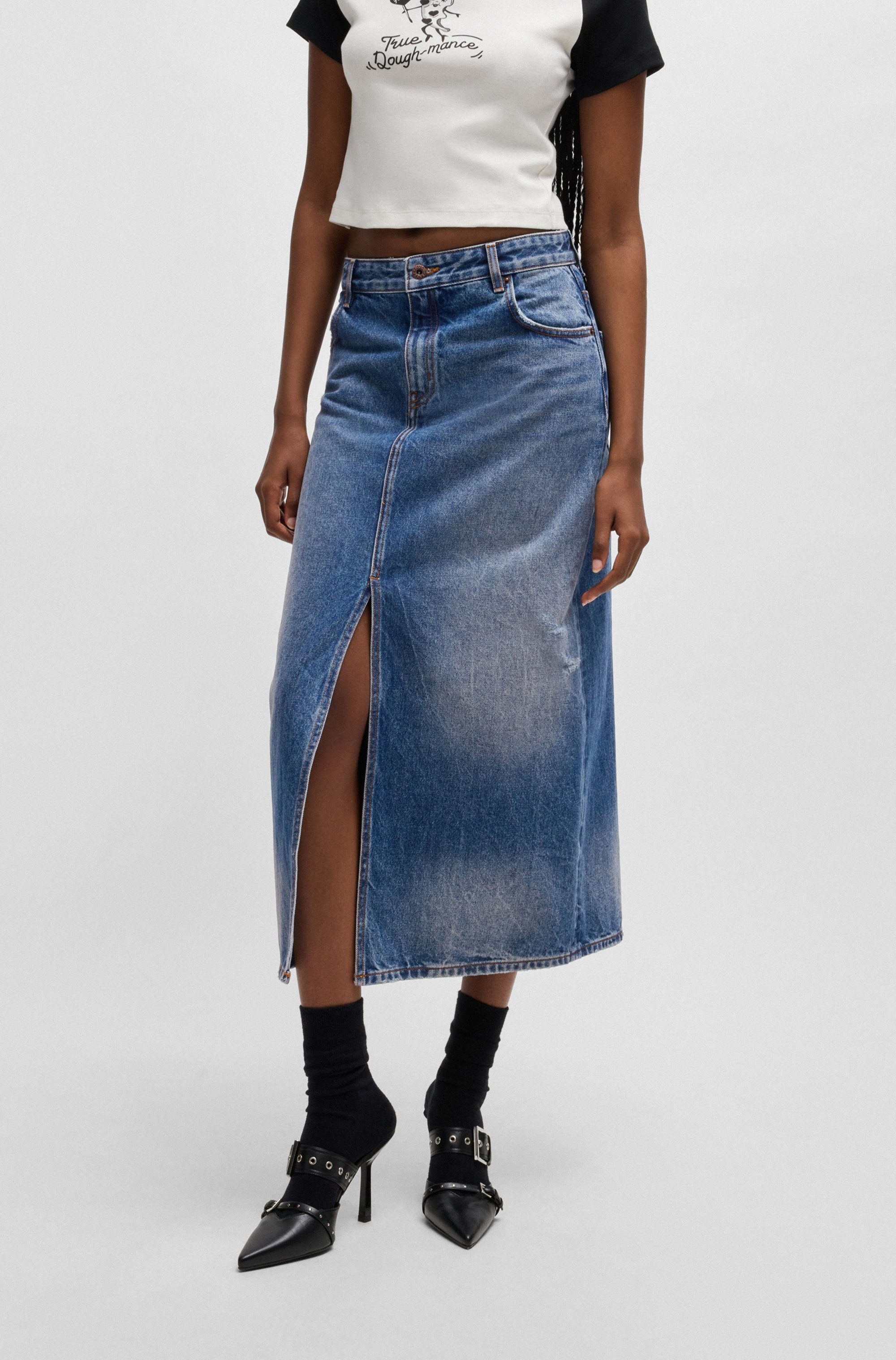 HUGO Blue Midirock "Gebana", Authentic washed mit kleinen Destroyed-Effekte günstig online kaufen
