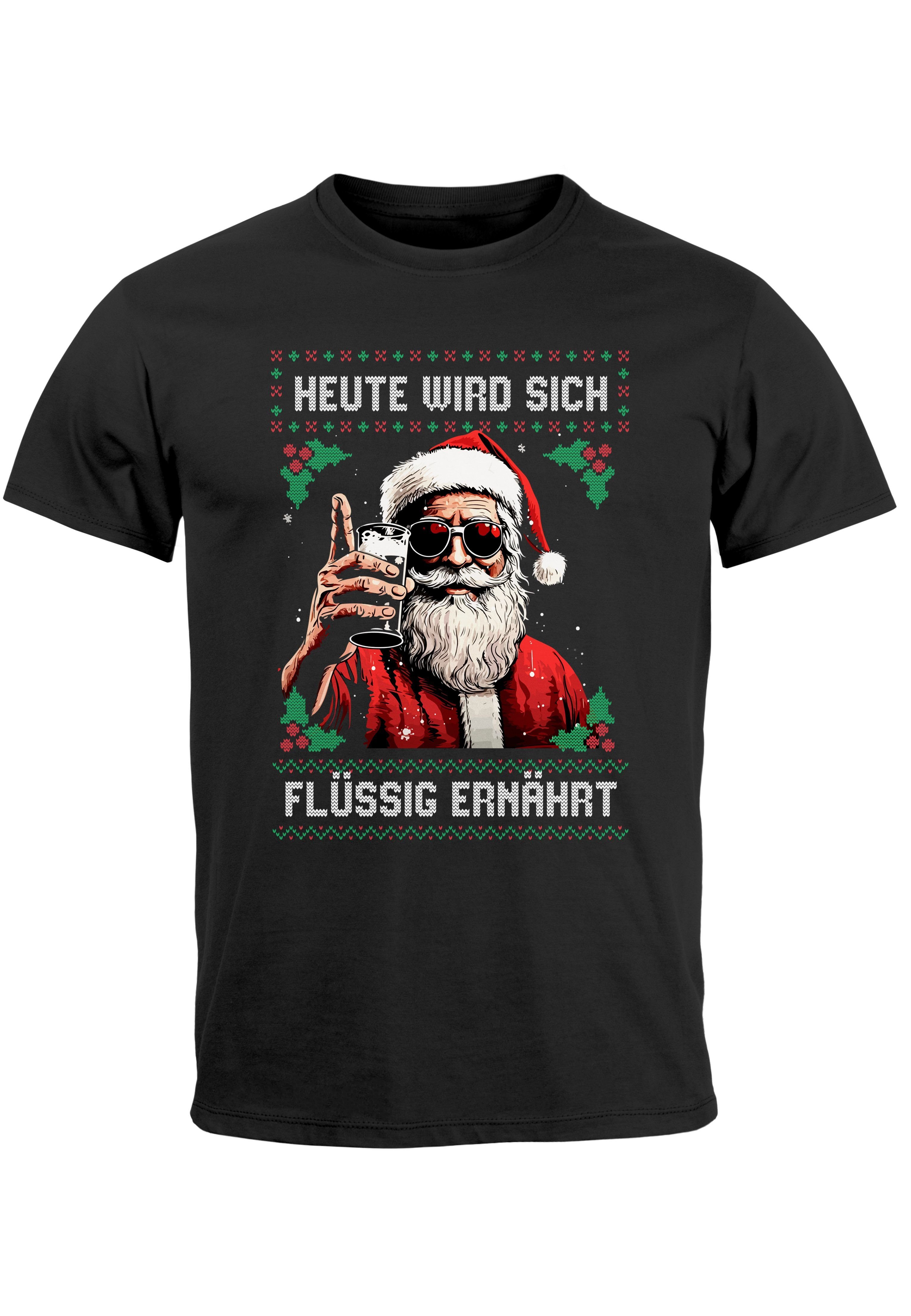 MoonWorks Print-Shirt Herren T-Shirt Weihnachten Spruch lustig Heute wird sich flüssig ernäh mit Print