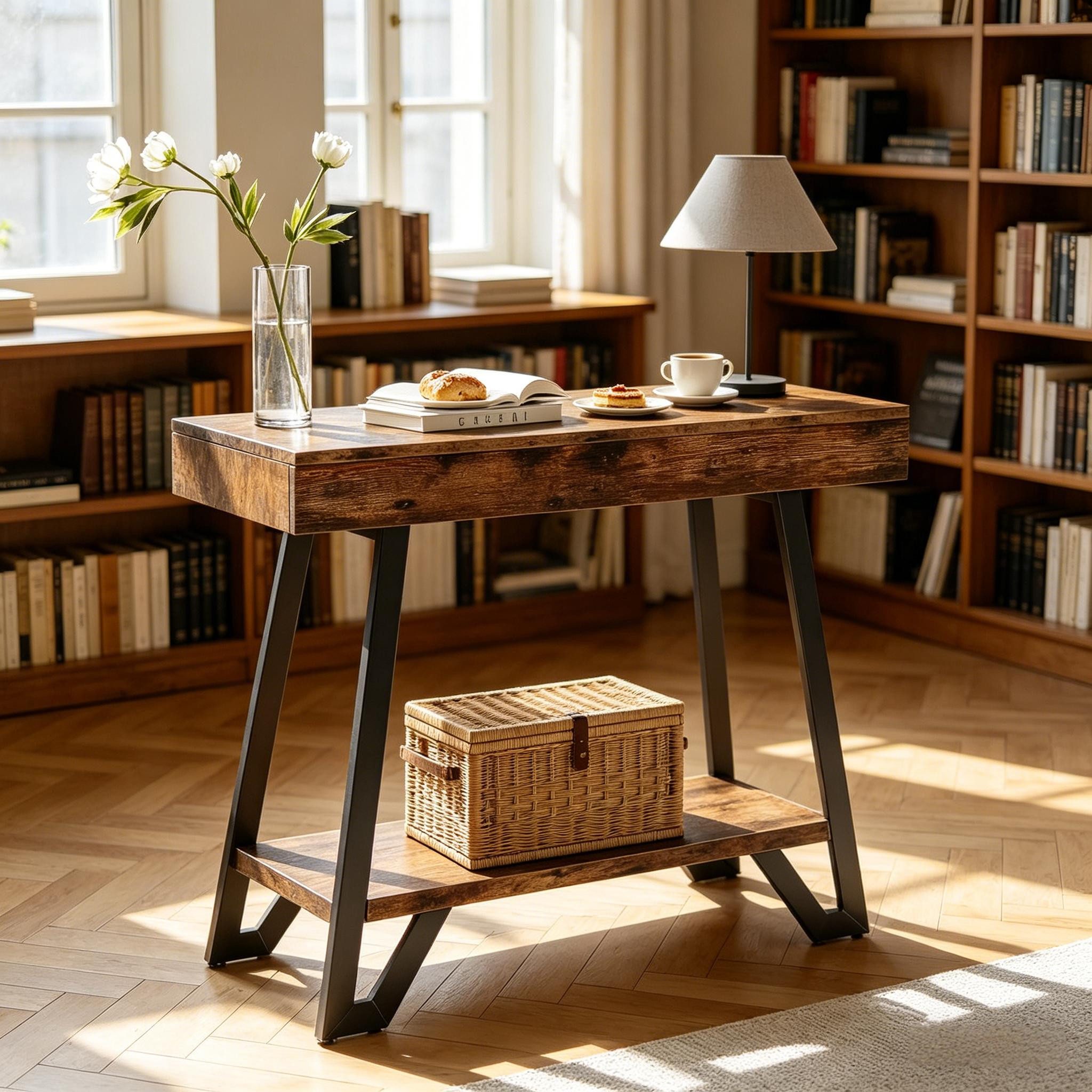 Odikalo Konsolentisch Vintage Stil Seitentisch,Couchtisch,Rechteckige Sideboard-Tisch (Doppellagiges Design, multifunktional, einfach zu installieren)