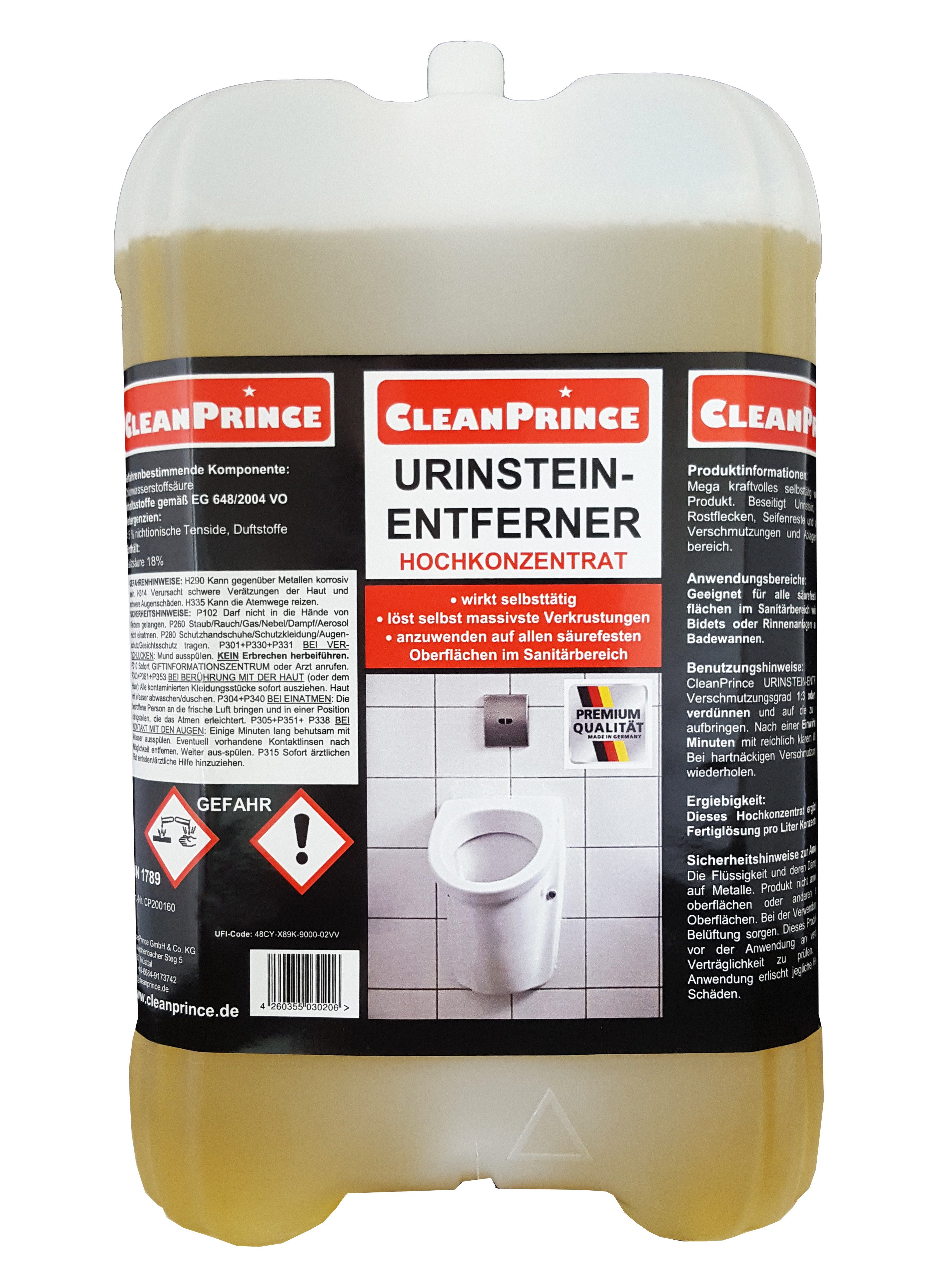 CleanPrince Urinstein-Entferner Konzentrat Urinsteinlöser selbsttätig Reiniger WC Urinsteinlöser (selbsttätige Wirkungsweise)