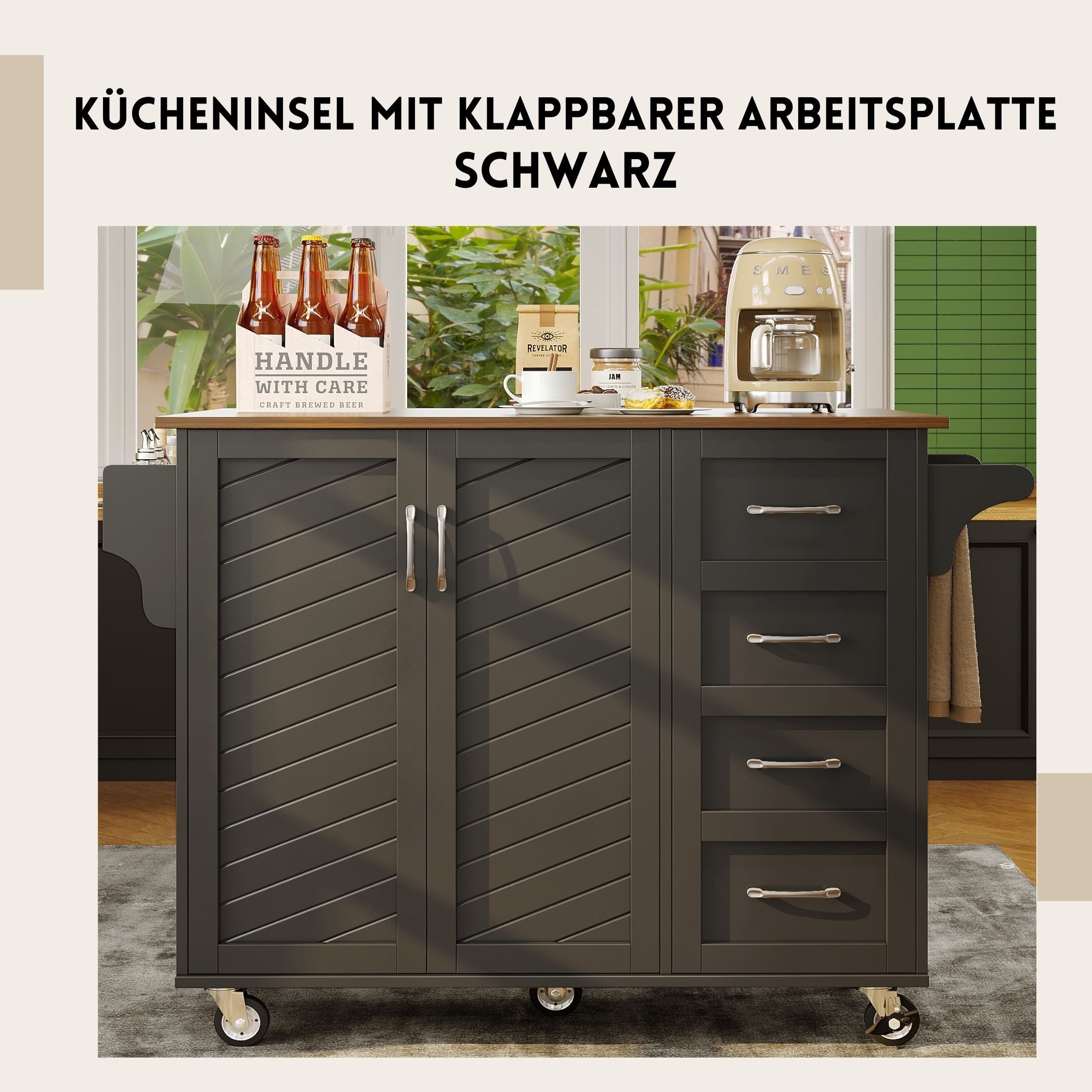 SeedWave Kücheninsel mit klappbarer Arbeitsplatte, Buffet-Schrank mit verst günstig online kaufen
