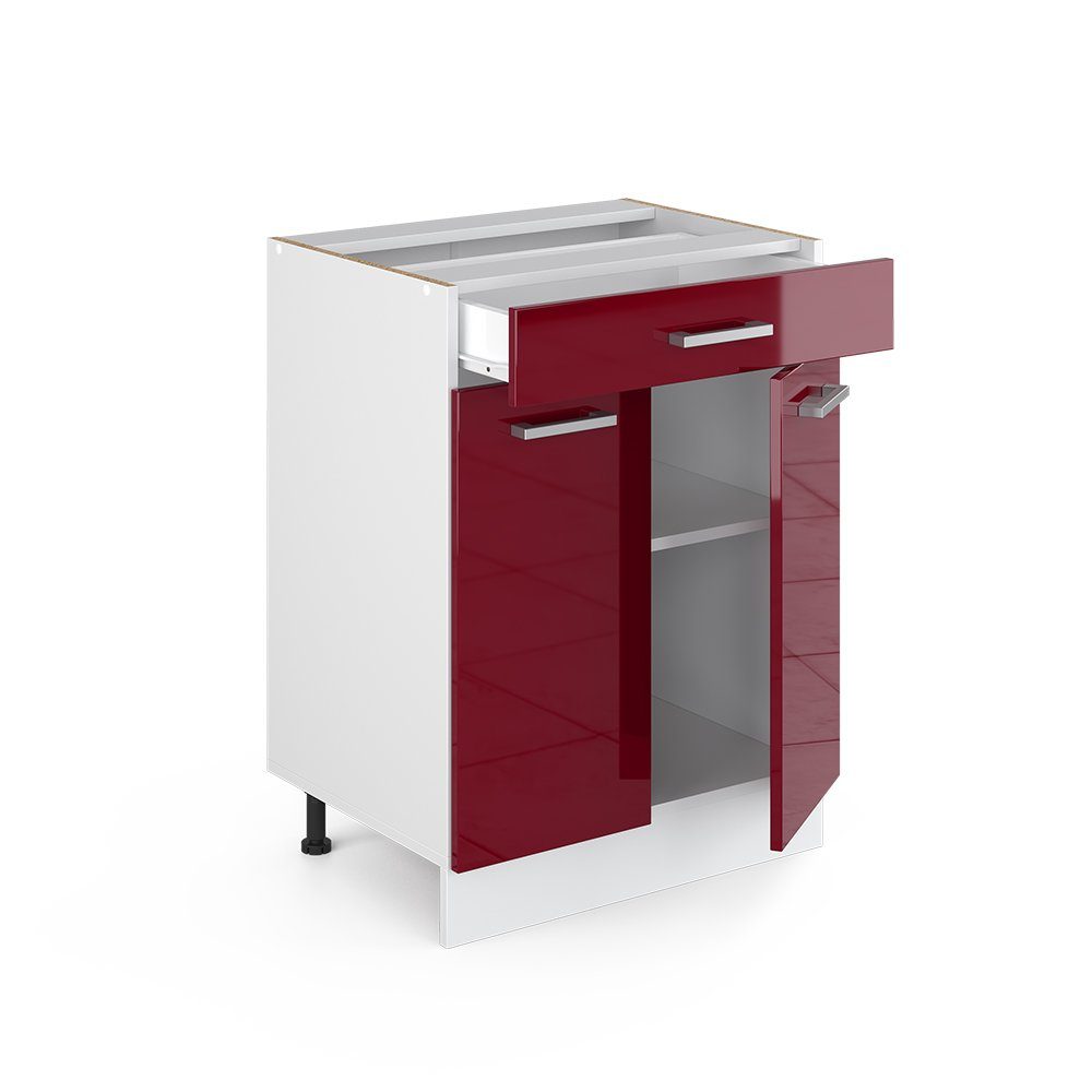 Vicco Unterschrank R-Line, Rot Hochglanz/Weiß, 60 cm mit Schublade, ohne Arbeitsplatte (1-St)
