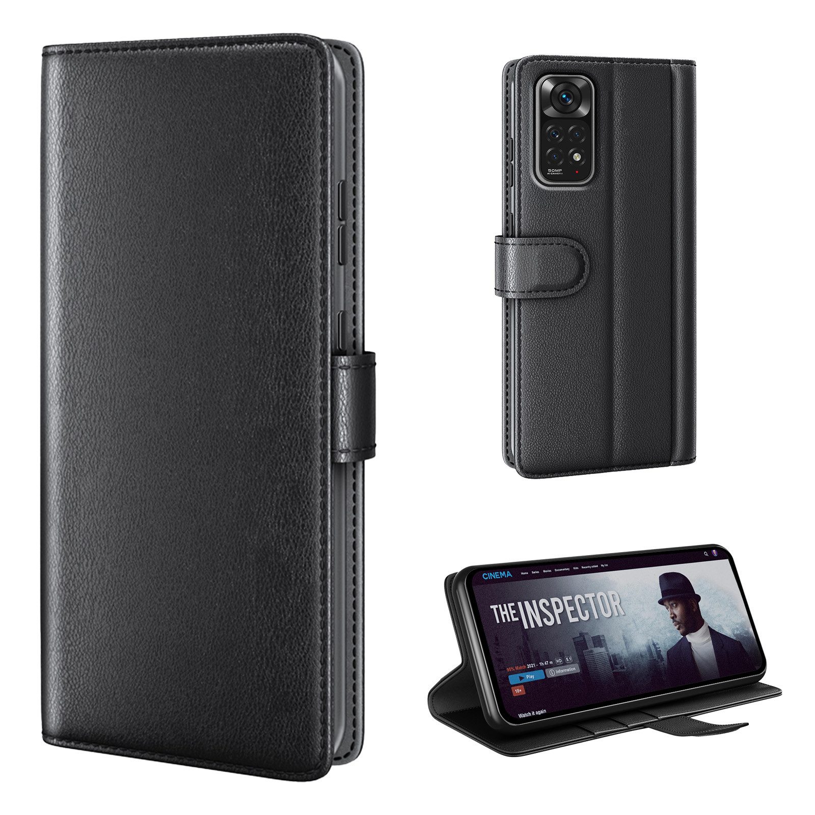 Tec-Expert Handyhülle Echtleder Hülle für Xiaomi Redmi Note 11 / 11S 6.43 Zoll, 6.43", Cover Klapphülle Case mit Kartenfächern und Geldfach aufstellbar