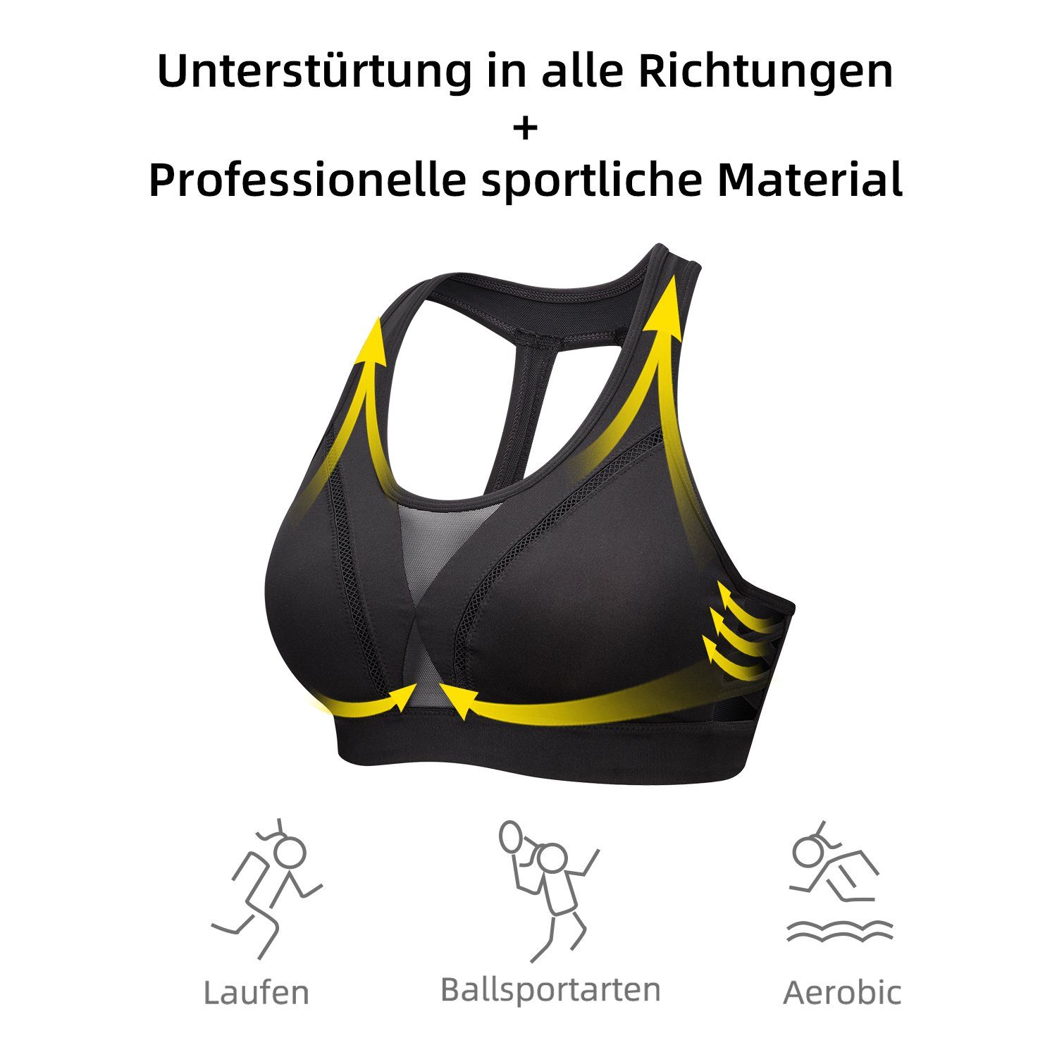 Yvette starker Schwarz Cups, HM0010001 integrierte Sport-BH Fitness - Lauf bra halt,