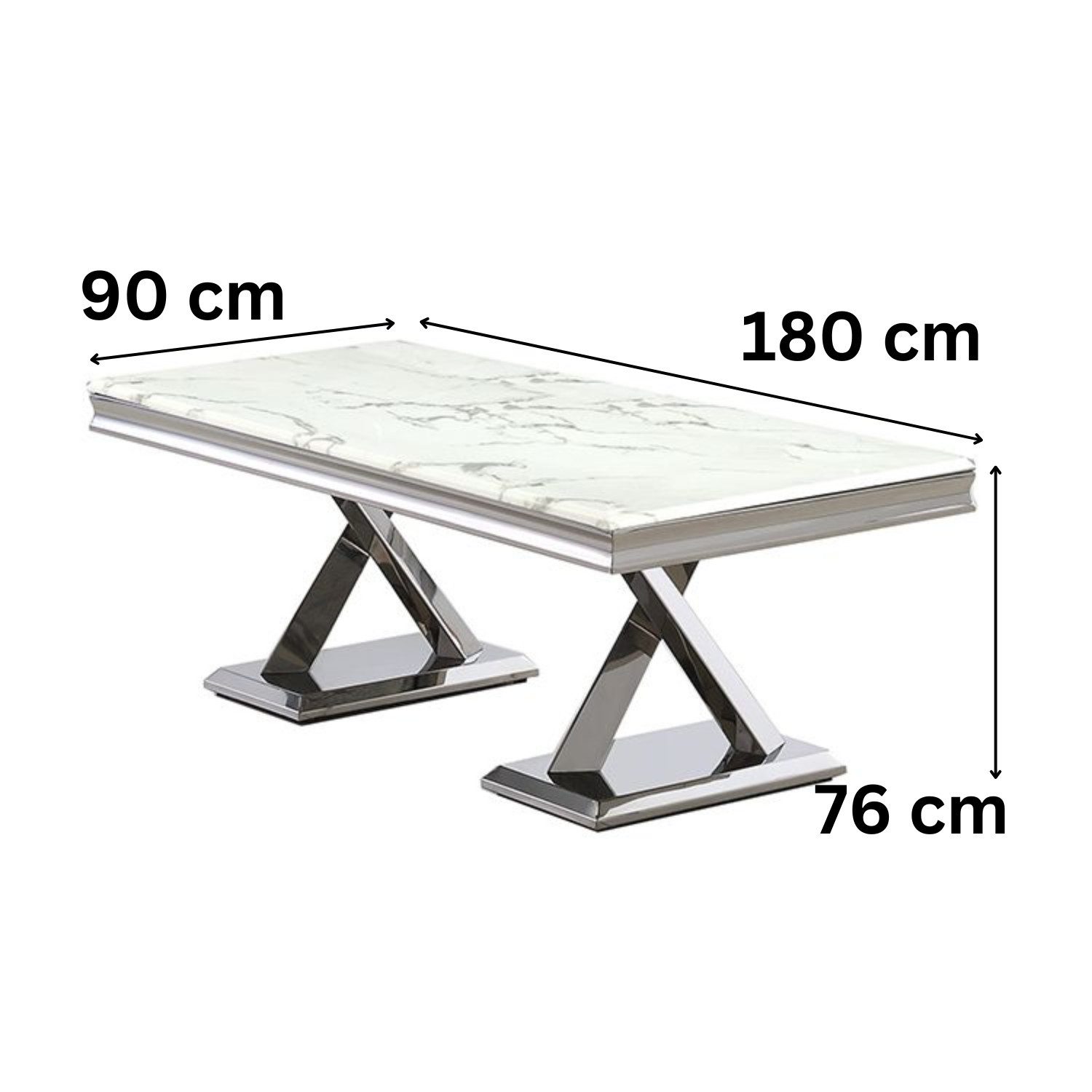 alesvelt Esstisch Ferrara Moderner Esstisch mit Marmor-Optik Edelstahlgestell 180cm (1-Tisch), 180 x 90 x 76 cm 6-8 Personen