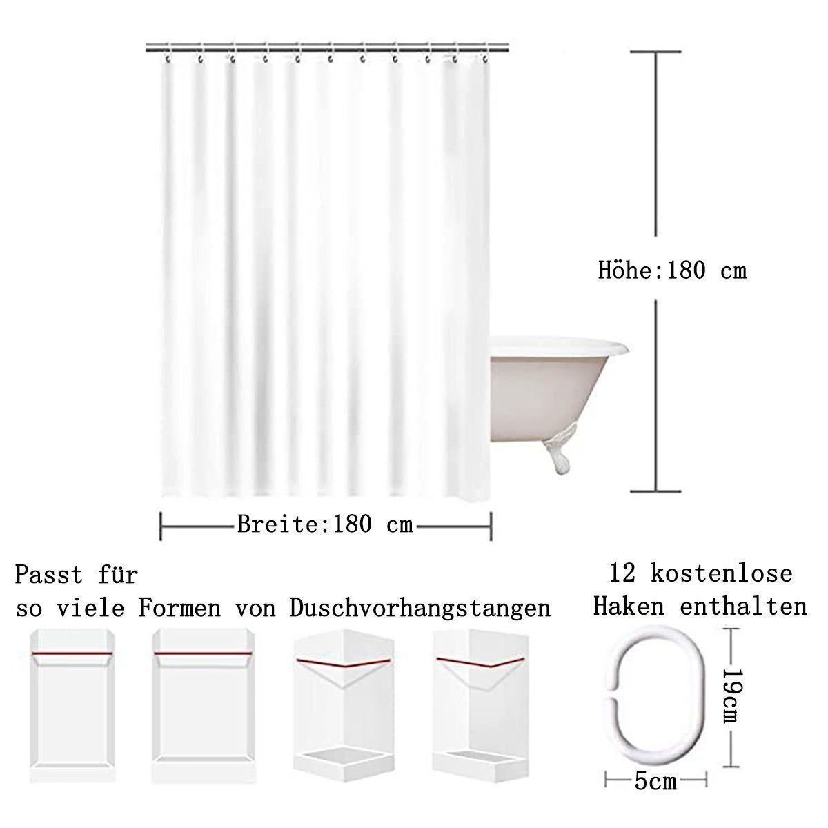 BYSURE Duschvorhang Breite 180 cm, Duschvorhänge günstig online kaufen