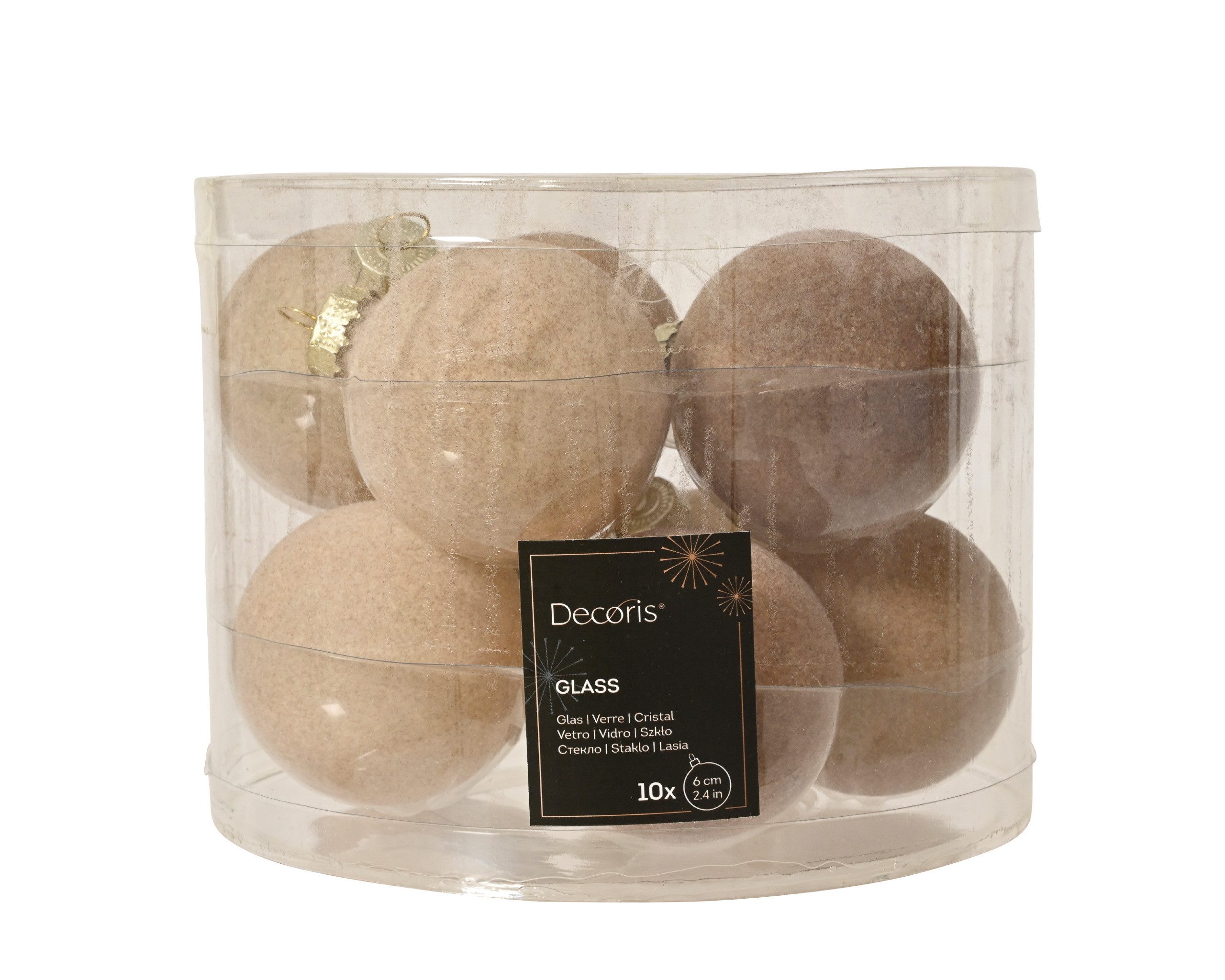 Kaemingk Weihnachtsbaumkugel, Weihnachtskugeln Glas 6cm Mix Samtoptik 10er Set - Beige