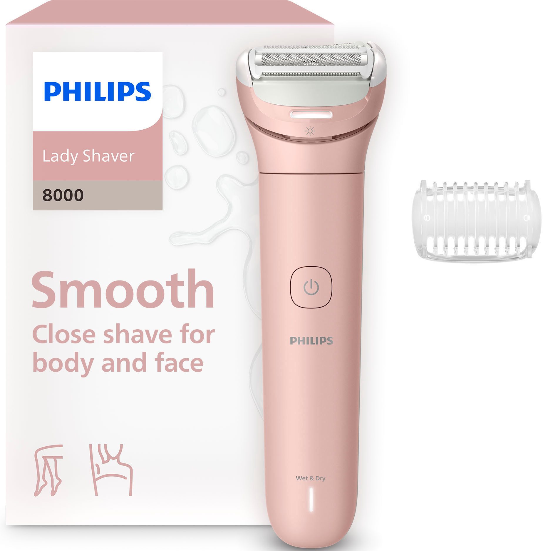 Philips Elektrokörperrasierer Lady Shaver Series 8000 BRL129/00, Aufsätze: 1, kabelloser Rasierer, nass und trocken, inkl. Trimmeraufsatz