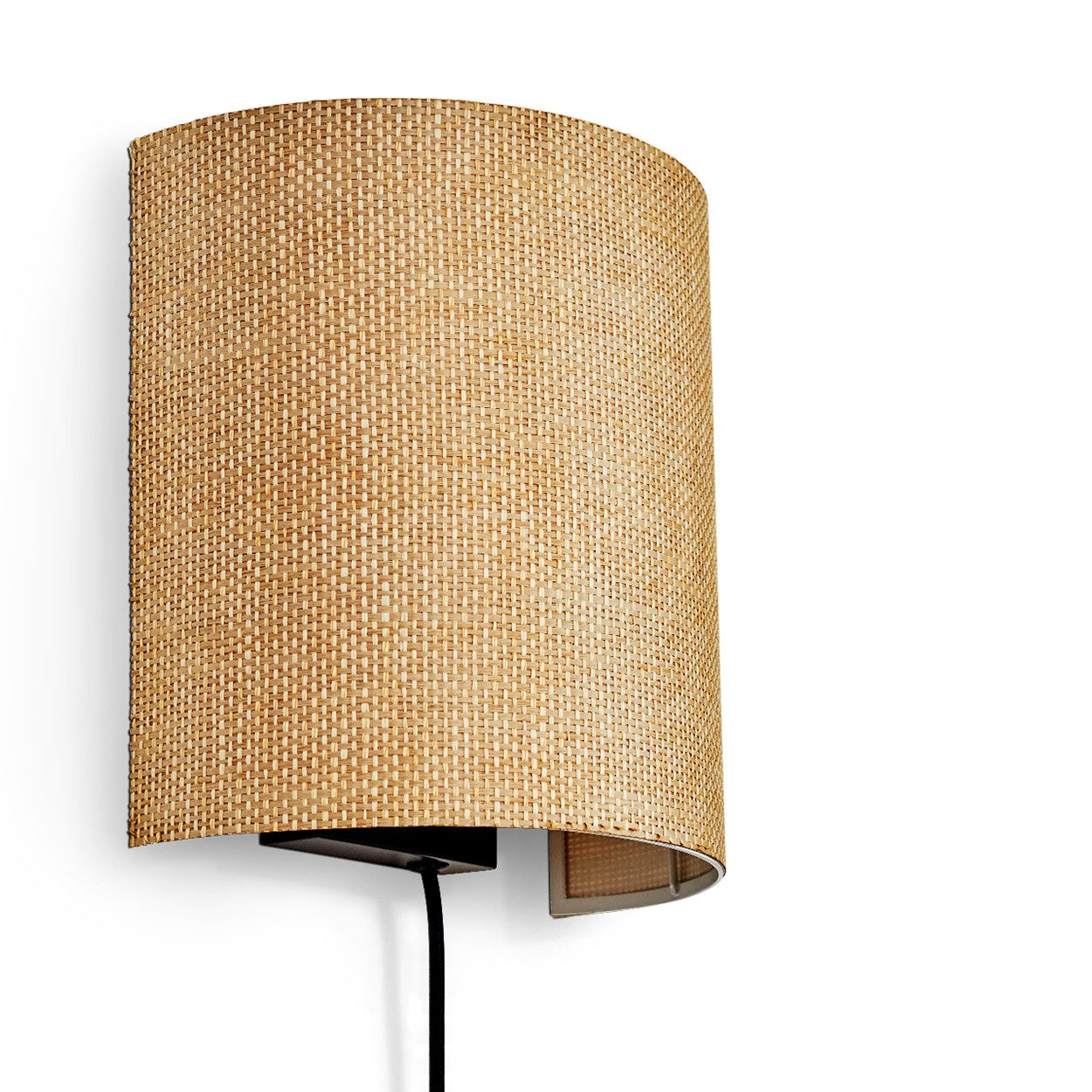 hofstein Wandleuchte Wandlampe aus Metall/Bast in Schwarz/Natur, ohne Leuchtmittel, Wandleuchte m. Stecker/Schalter, Kabel, UP & Down Lichteffekt, 1 x E27