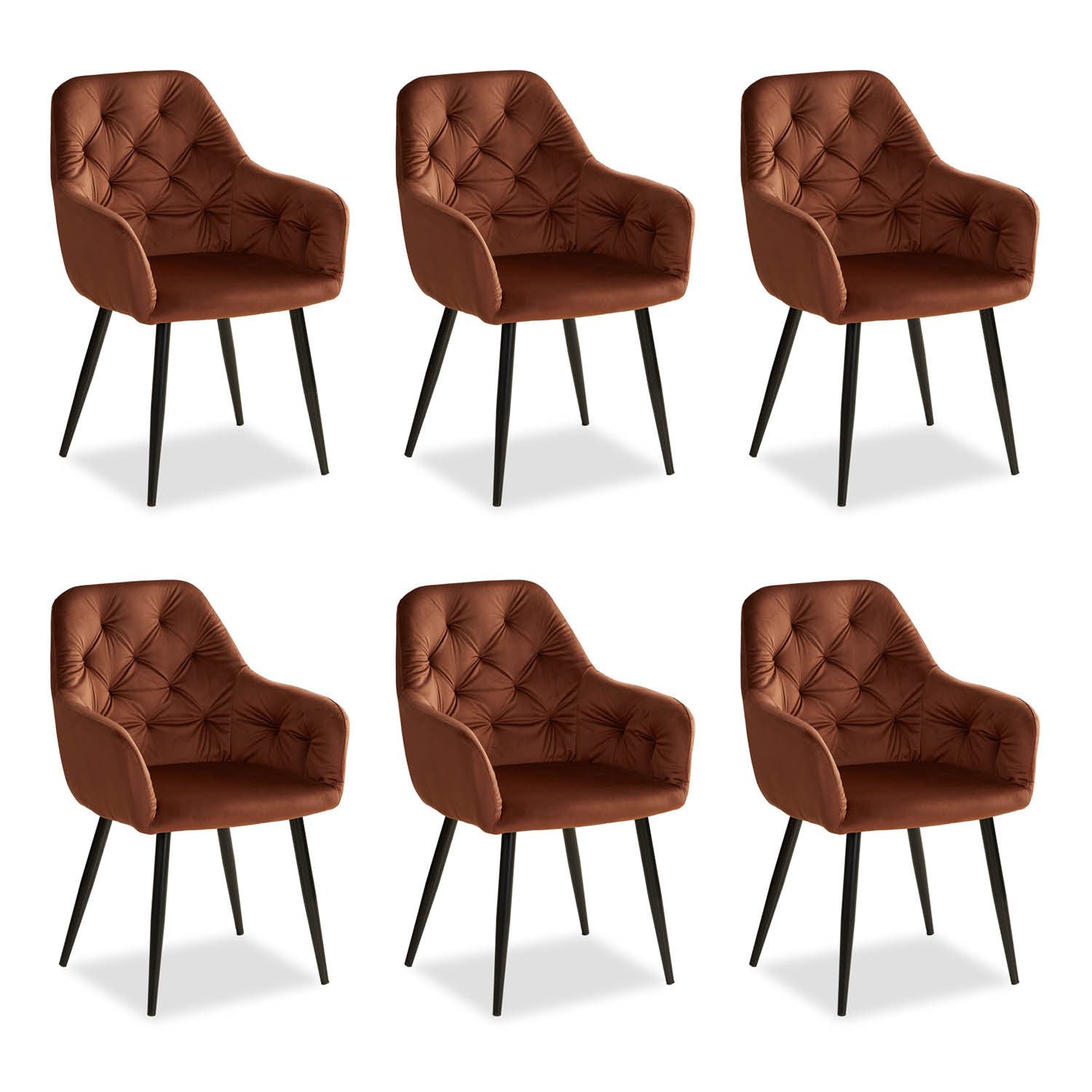 Homestyle4u Polsterstuhl mit Armlehne Sessel Esszimmerstuhl Samt Gestell Schwarz Esszimmer (6er Set, 6 Stühle, 6 St), Küchenstuhl, Braun, Bronze, für Esstisch, Essstuhl